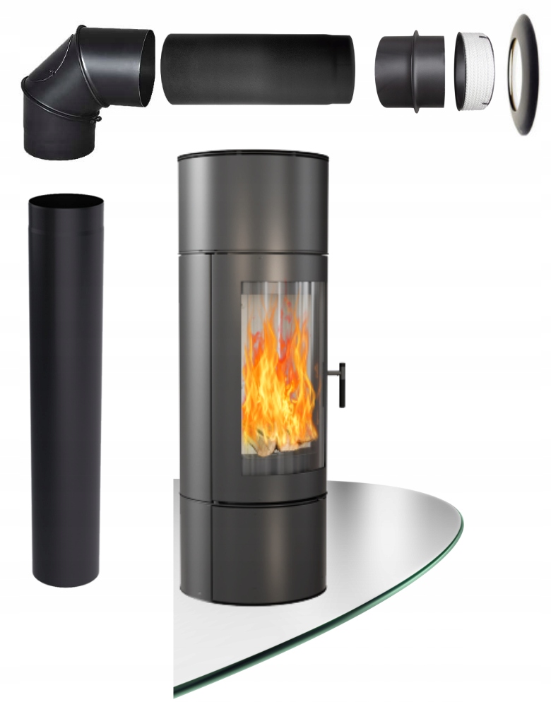 Piecyk kratki Antares 10 kW koza kominek zestaw do montażu fi 150 szyba