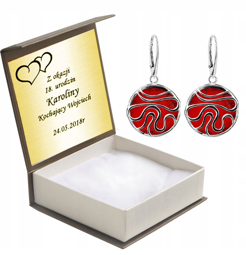 

Srebrne Kolczyki Koła Z Koralami Angielskie+grawer