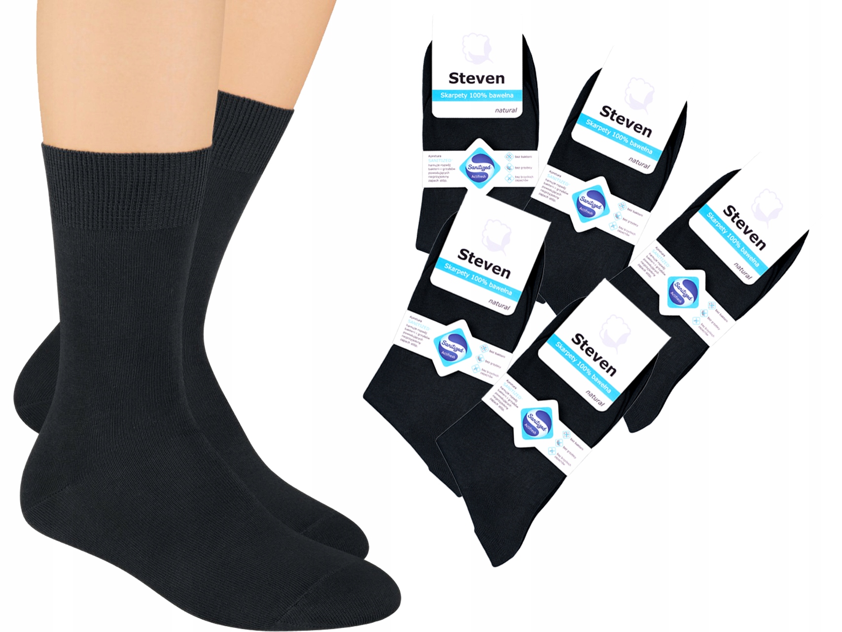 

Steven 055 Skarpety 100% Bawełna Czarny 5Pak 44-46