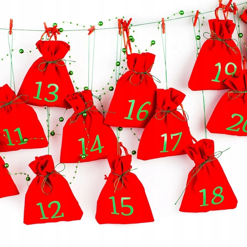 Adventní kalendář sada 24 prázdných sáčků s čísly, girlanda, dekorace