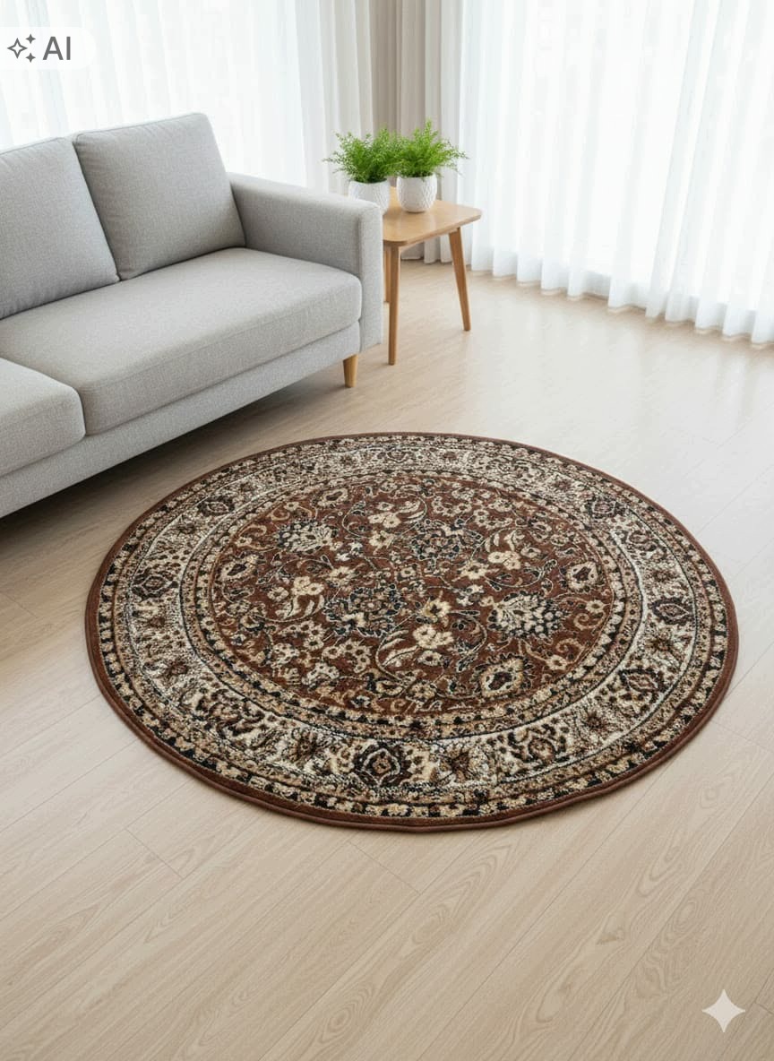 Koberec kulatý do obývacího pokoje 160 cm, vícebarevný, měkké štětiny, plyšový