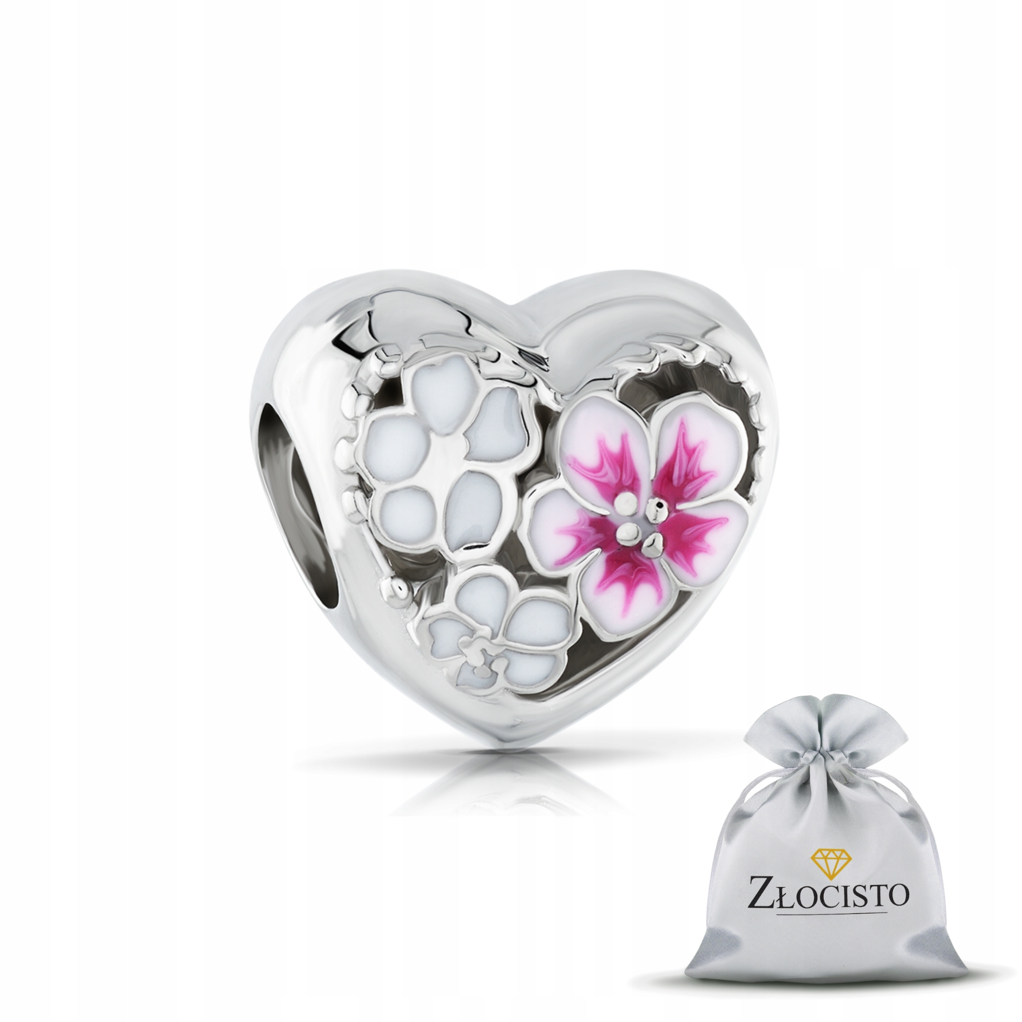 Stříbrný Přívěsek Korálek Srdce Květy Růží 925 Beads