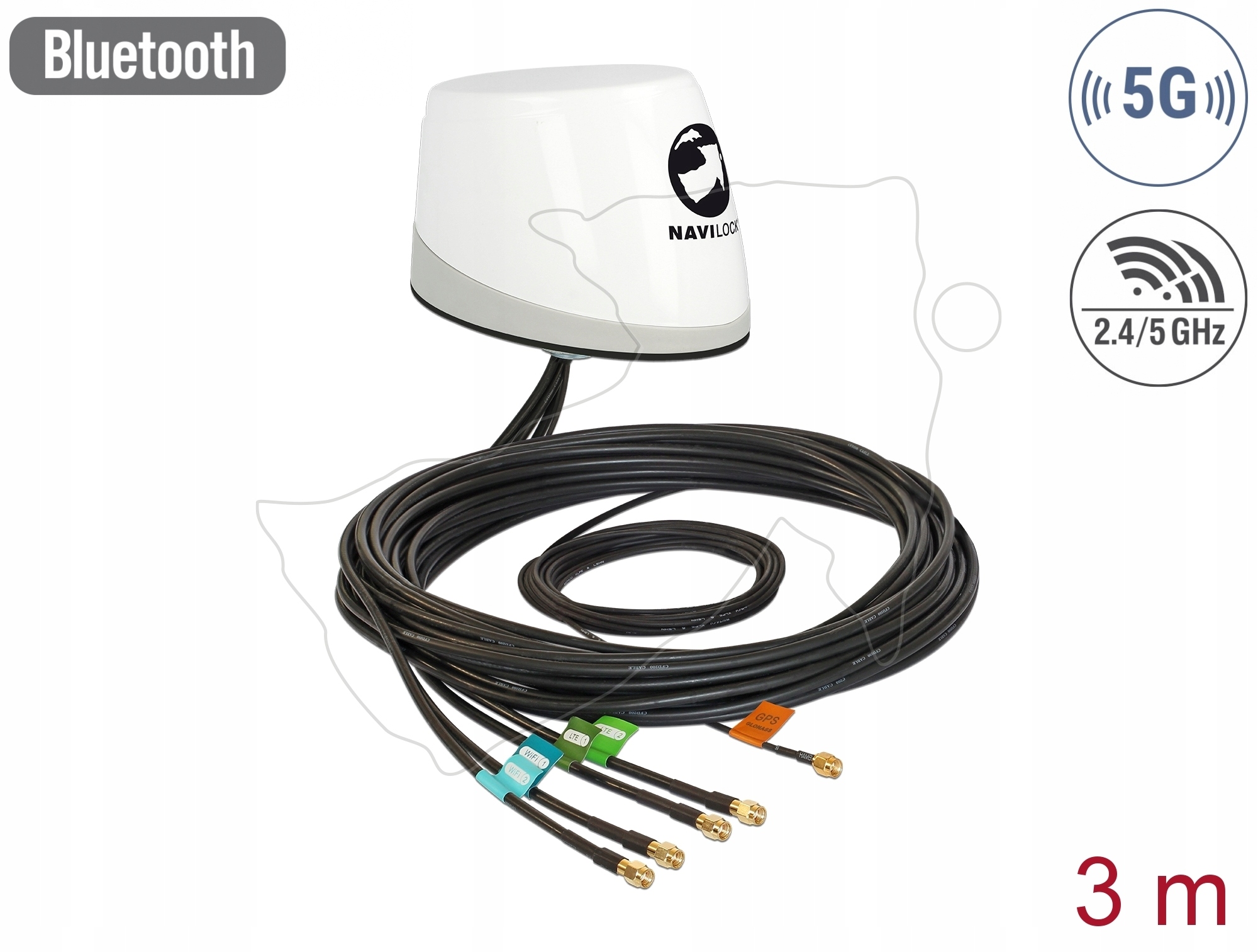 Multiband GNSS 5G LTE-MIMO WLAN-MIMO IEEE 802.11 ac/a/h/b/g/n Delock 88989