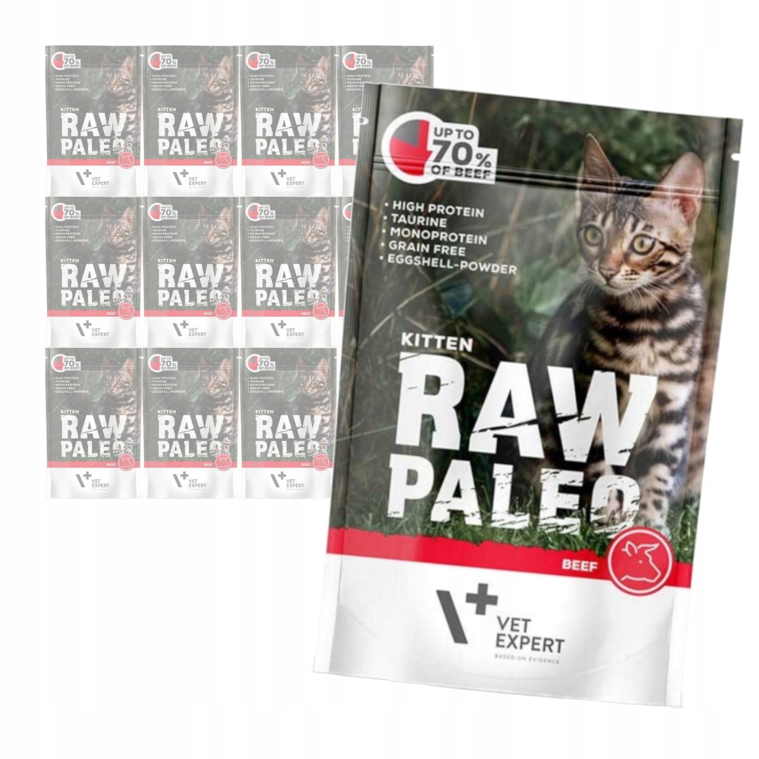 Levně Vet Expert Raw Paleo Kitten 12x100g Krmivo Vlhké s hovězím masem pro koťata