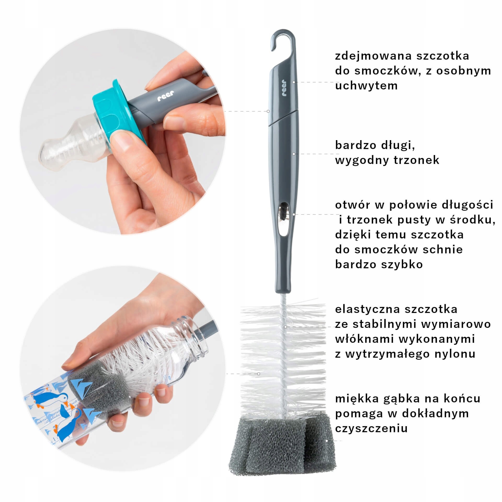 Szczotka do butelek i smoczków 2w1 dla dzieci REER Marka Reer