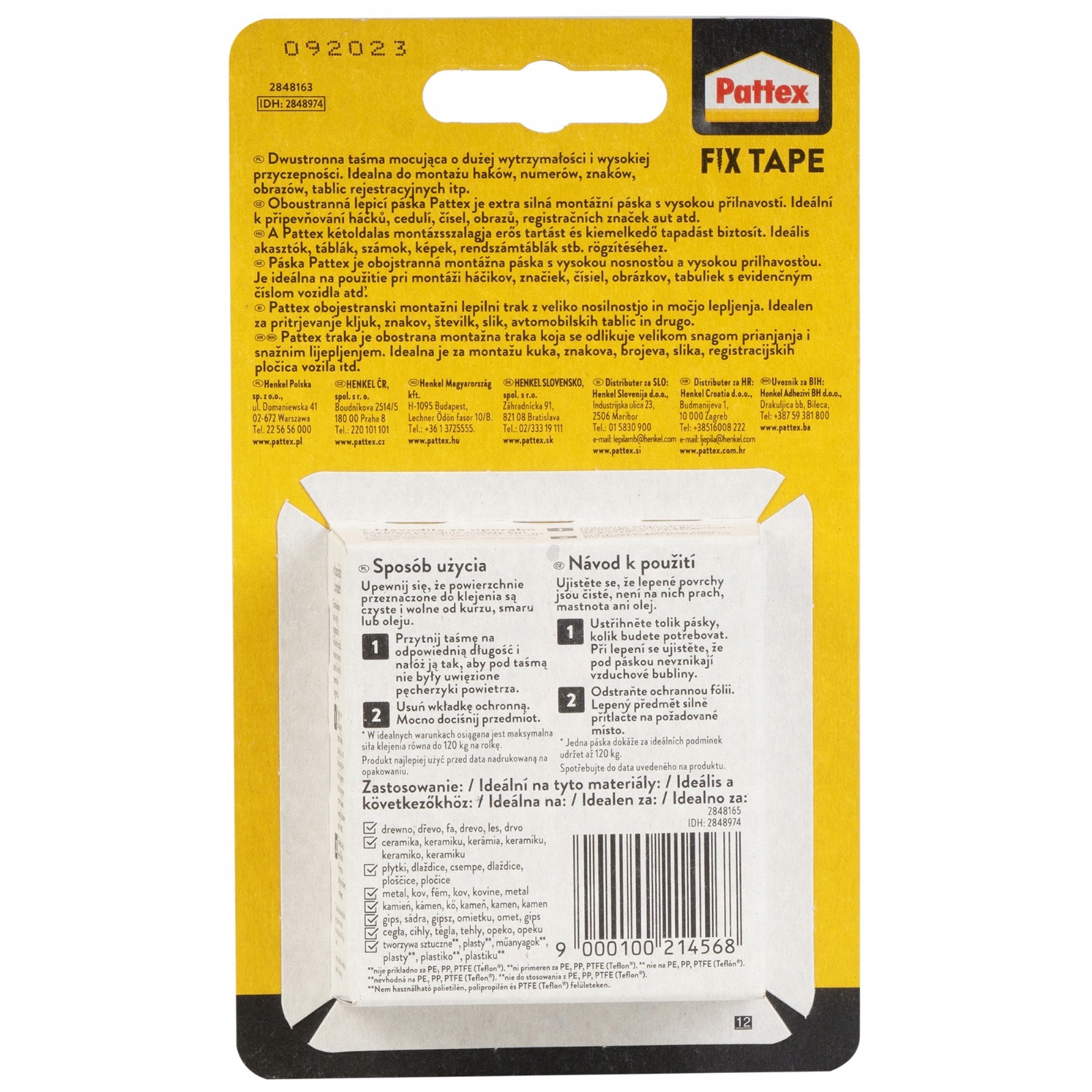 PATTEX TAŚMA DWUSTRONNA MONTAŻOWA FIX DO 120KG MOCNA UNIWERSALNA 1SZT Stan opakowania oryginalne