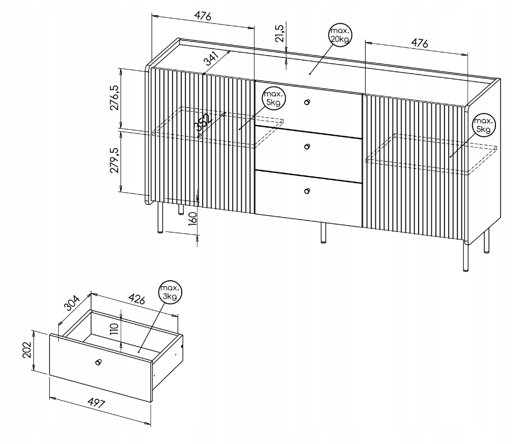 Nowoczesna Komoda 2D3SZ 150 cm PRESTIM DL Marka inna