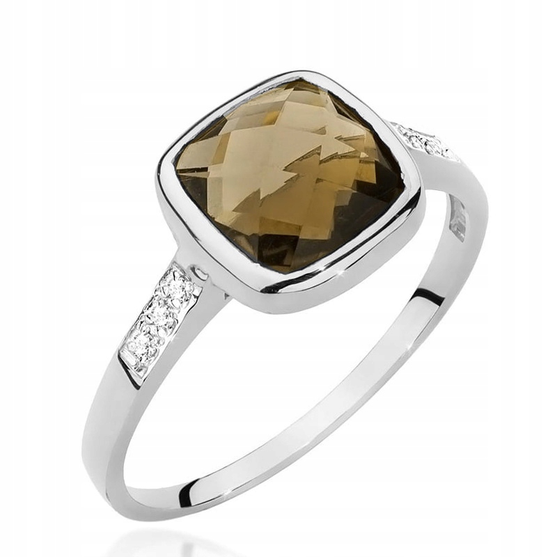 

Pierścionek Złoty Z Kwarcem Dymnym I Brylantami