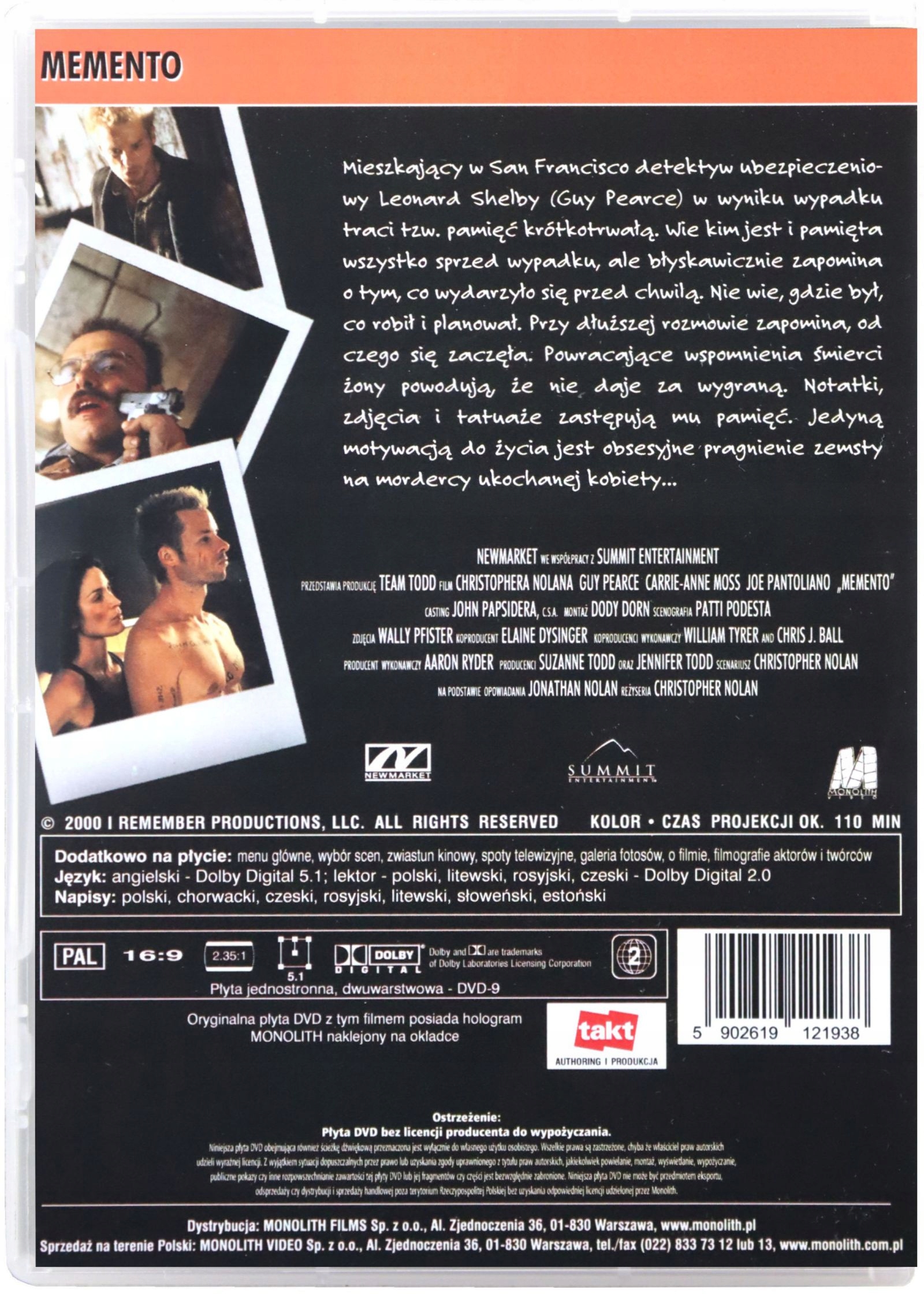 MEMENTO (DVD) Stan opakowania oryginalne