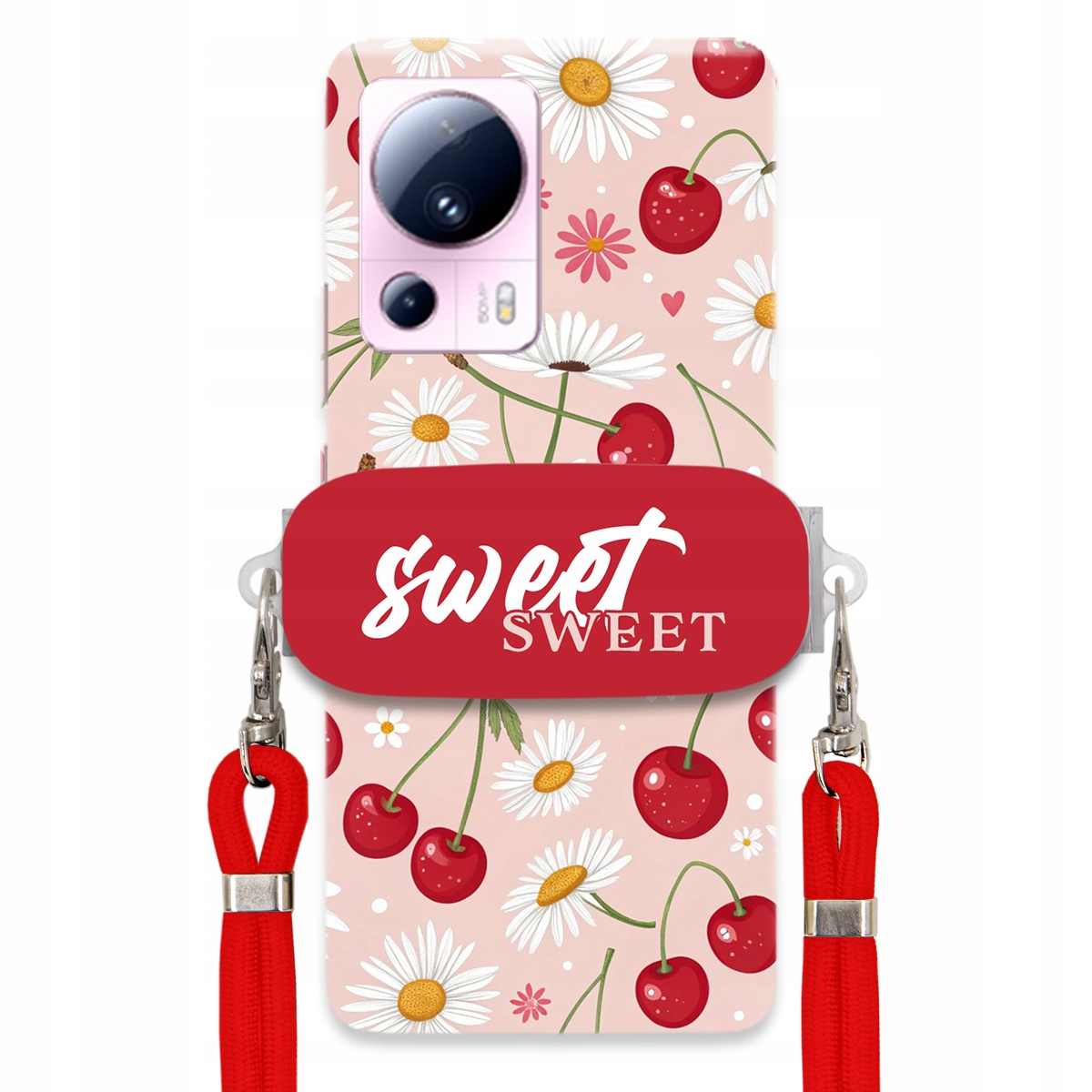 Puzdro pre Xiaomi CIVI 2 Červené vodítko Crossbody držiak Sweet Kvet čerešne