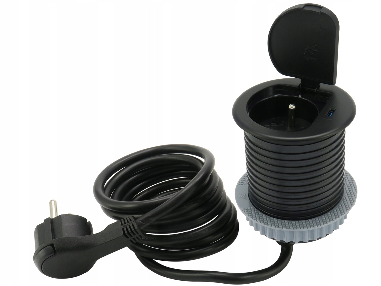 Mini Zásuvka Zapuštěná Do Desky Černá S Klapkou Single Box 240V, Usb C (20W)