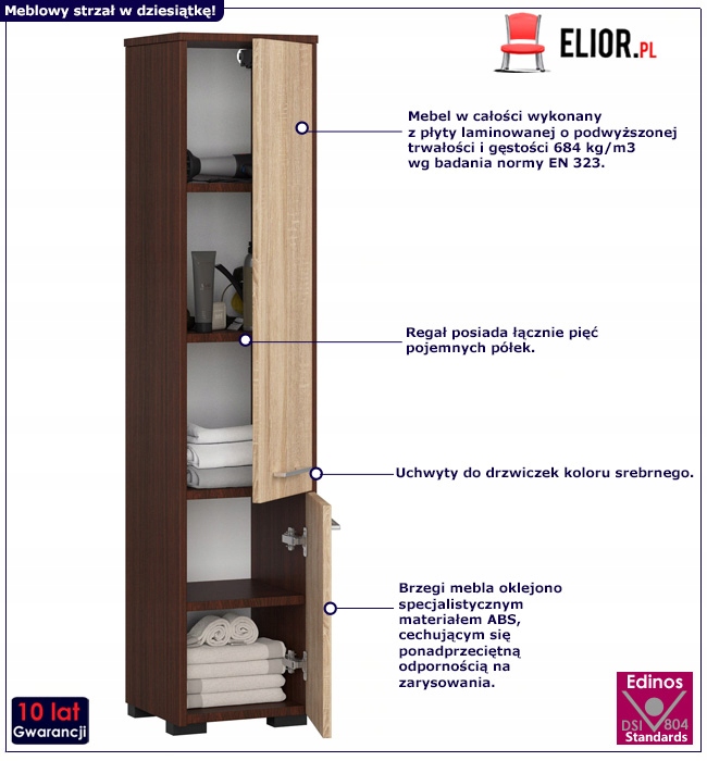 SZAFKA ŁAZIENKOWA ZAMYKANA STOJĄCA = 5 PÓŁEK = MAT Marka Elior