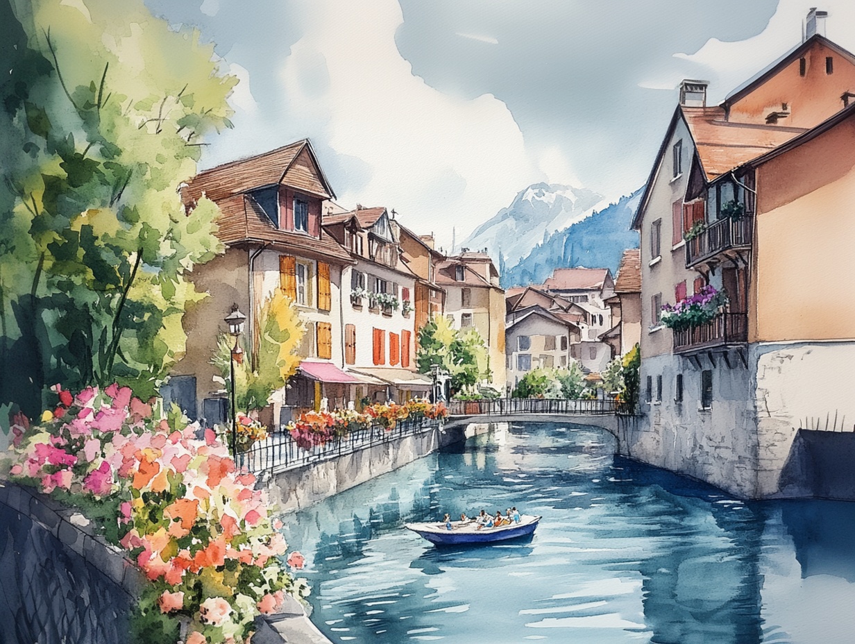 Obraz Na Plátně Canvas Městečko Francie Staré Město Kanál Hory Alpy 80x60