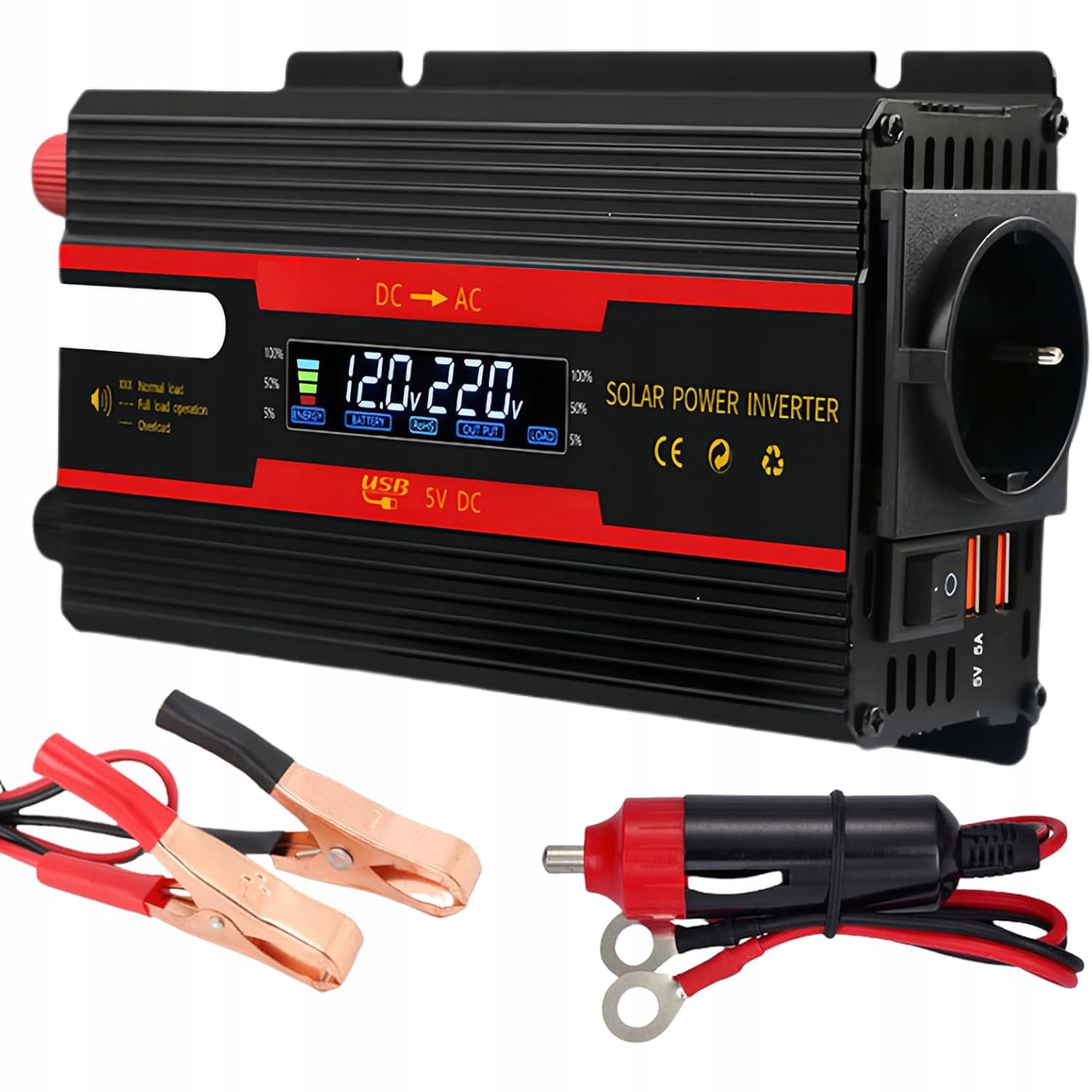 Měnič Napětí automobilový měnič napětí 12V/24V 700W 2000W Usb displej LCD