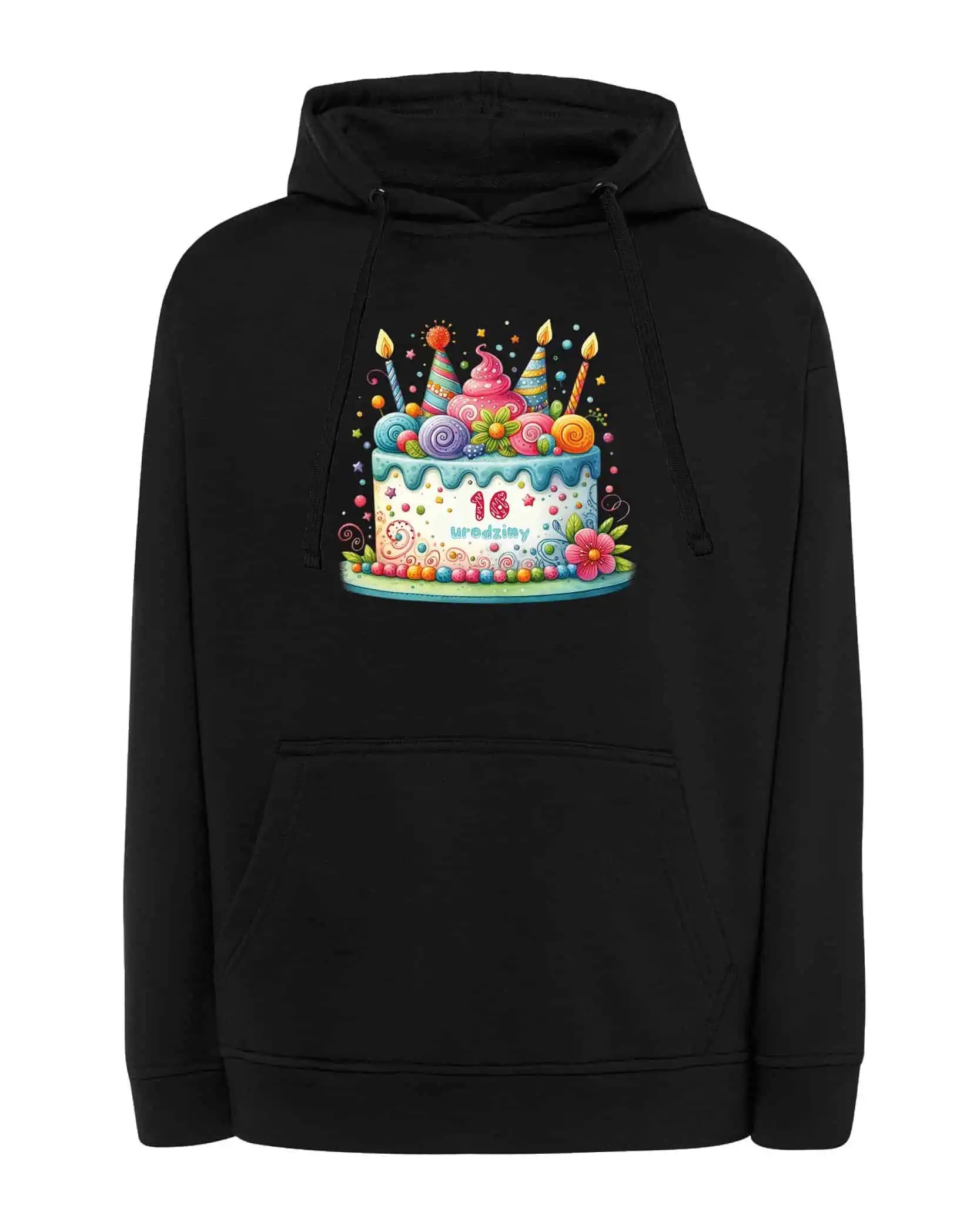 Mikina s kapucí Personalizovaná Narozeniny Dort Párty Černá L