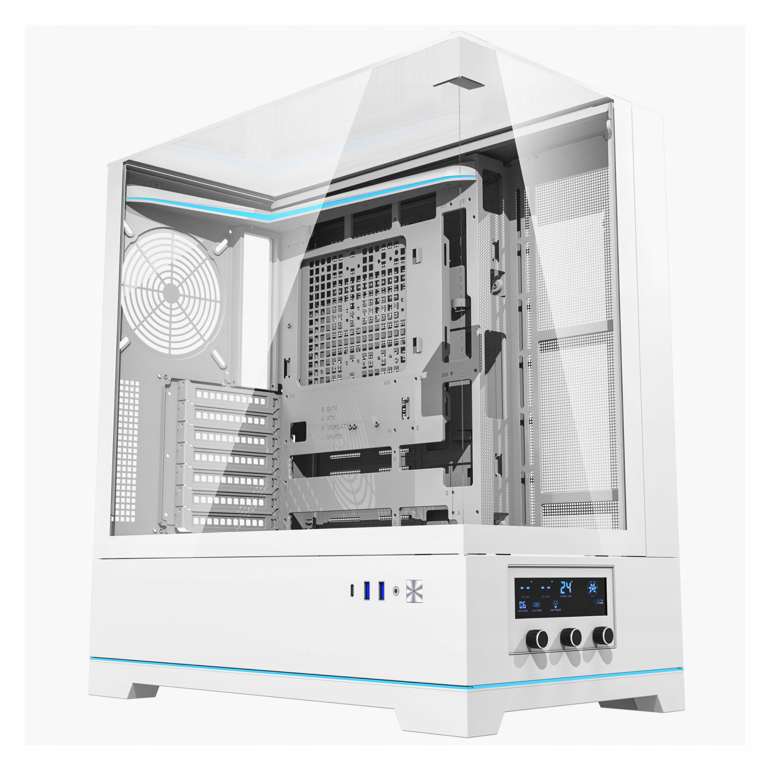 Herní počítačová Skříň darkFlash DY450 bílá Midi Tower se skleněným panelem