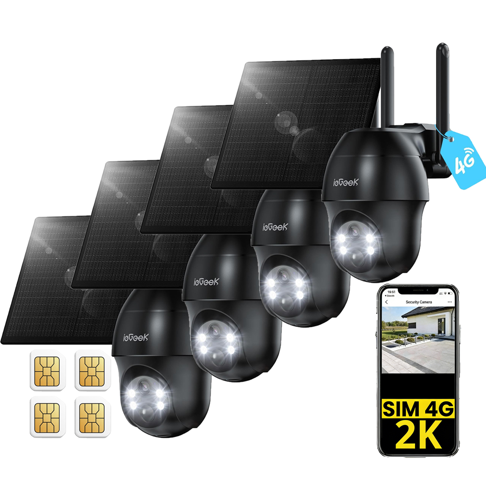 4 kusy Venkovní solární kamera 2K Hd Ptz objektivy 3MP Sim karta 4G Lte