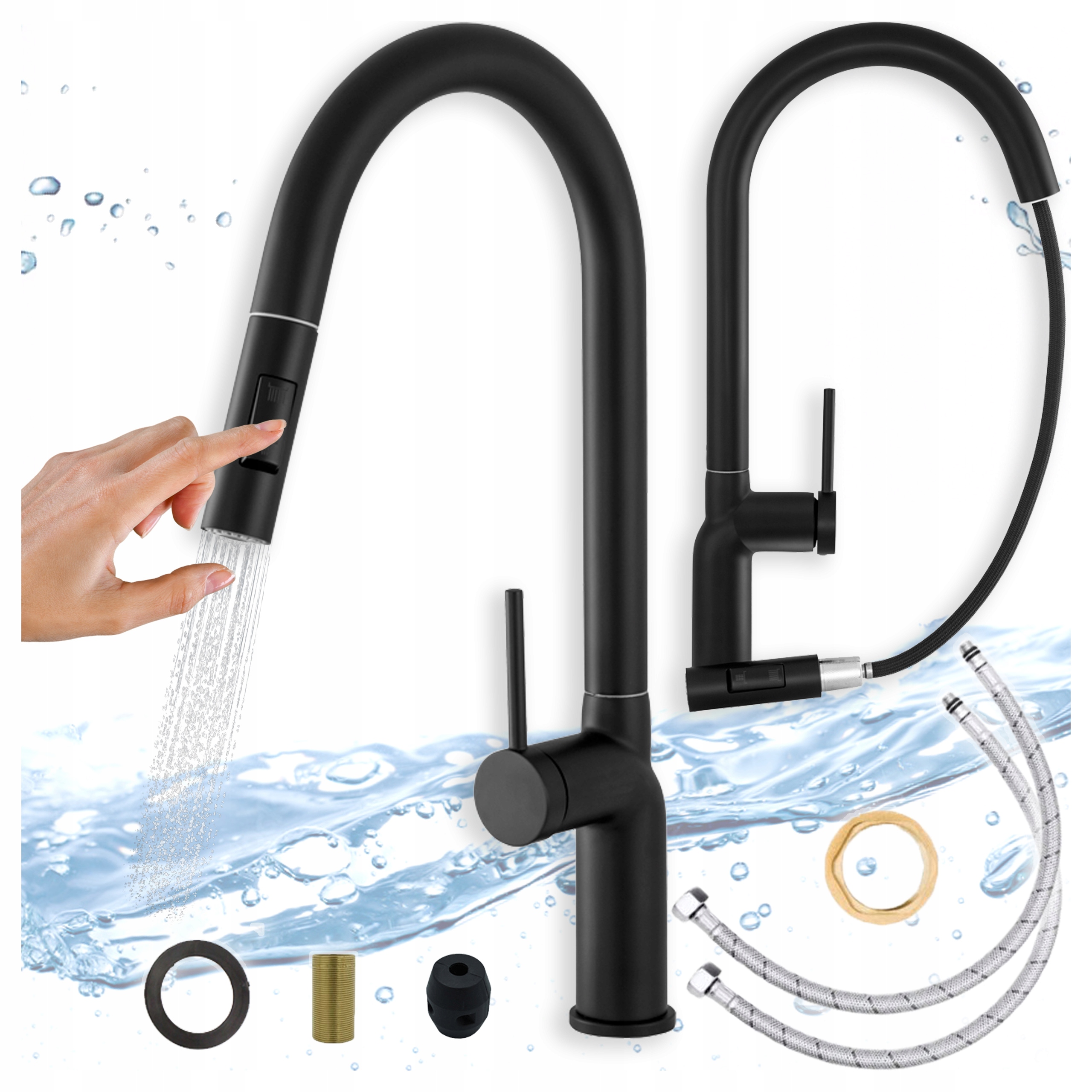 Kuchyňská Baterie Černá s výsuvným výtokem Kuchyňský kohout Dvoufunkční Dřez