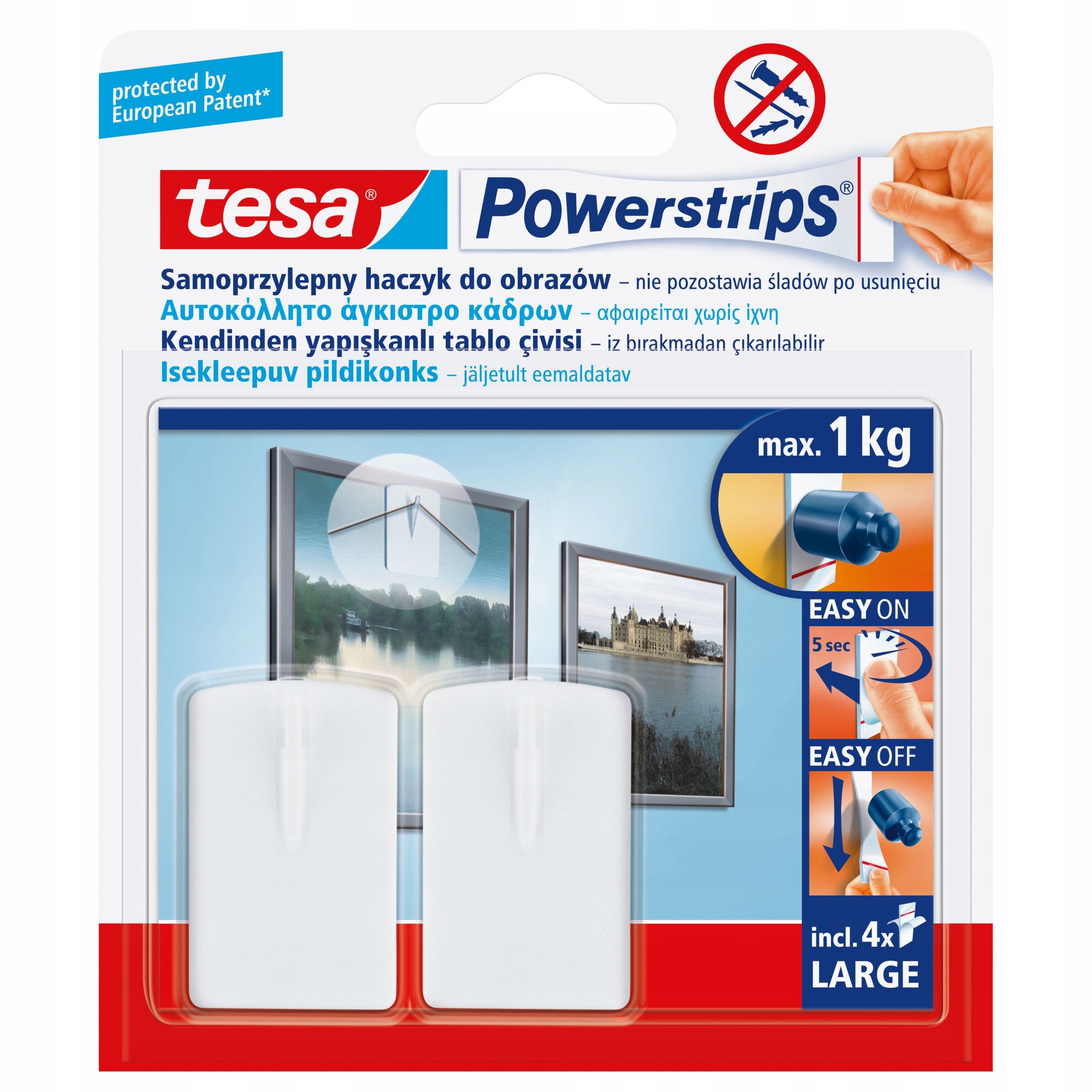 

Haczyki samoprzyl. Tesa Powerstrips 43x2 mm białe