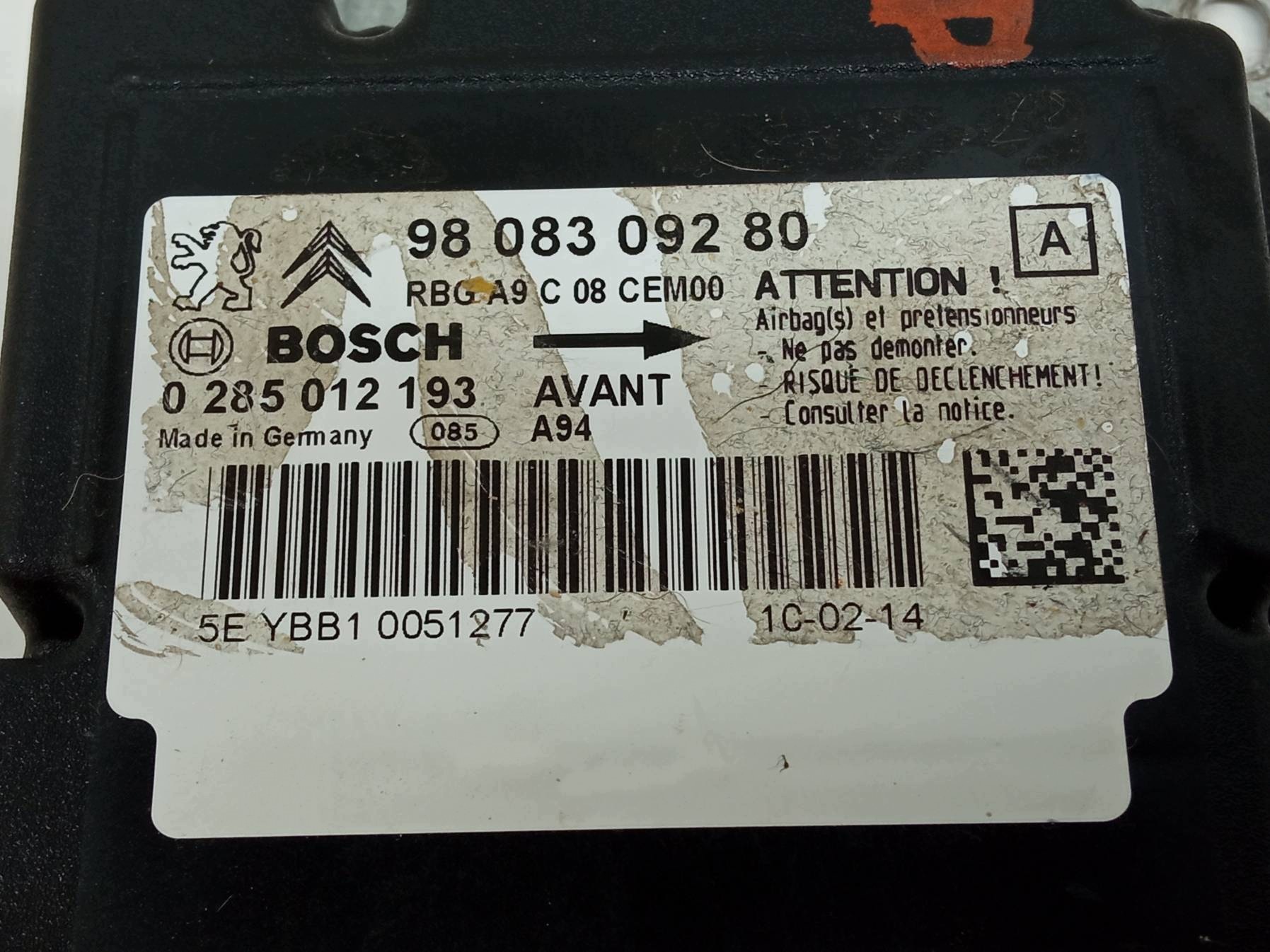 SENSOR airbag 9808309280 Peugeot 2008 e (2013-2019)