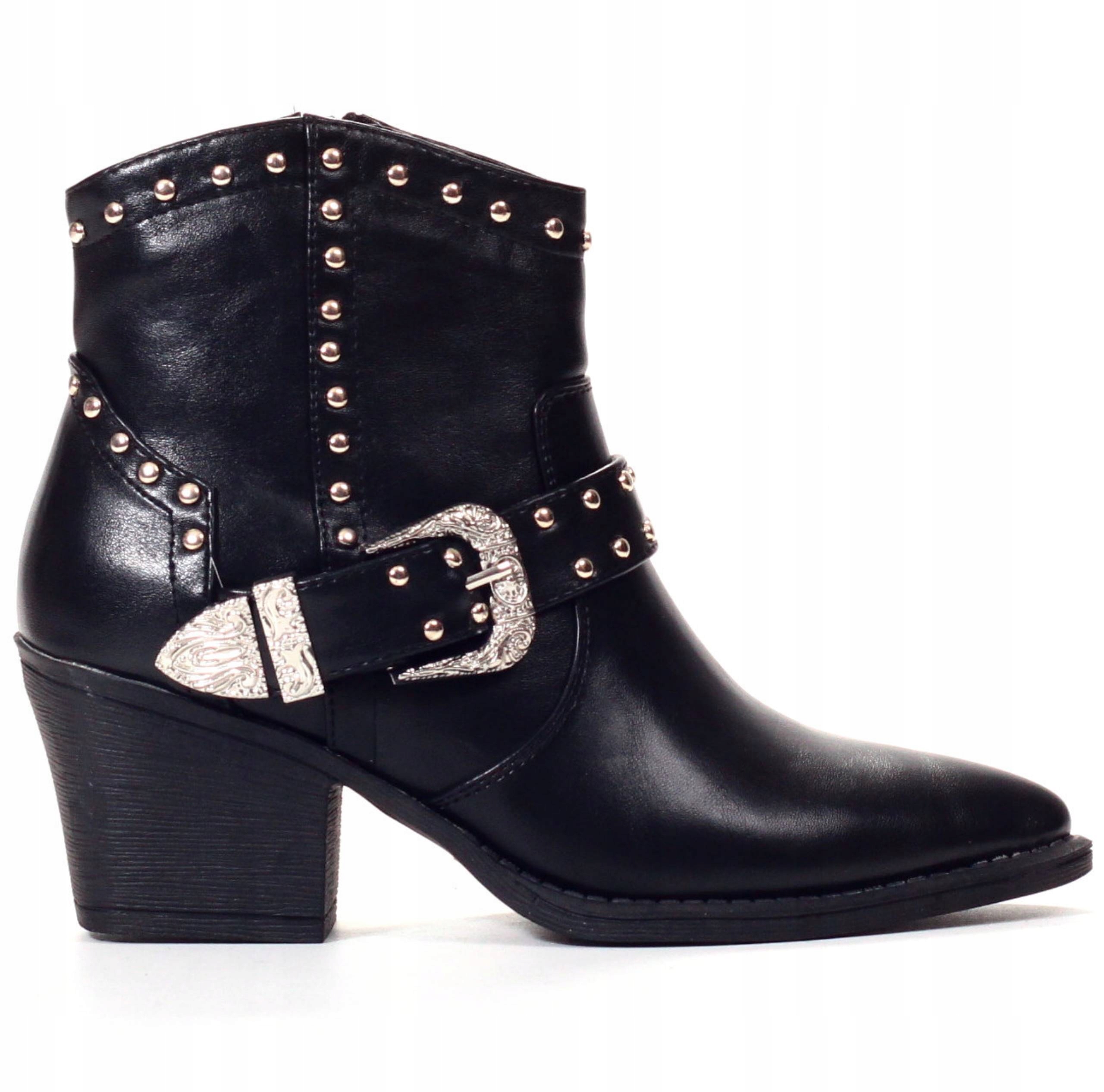 BOTKI DAMSKIE WIOSENNE BUTY KOWBOJKI NA OBCASIE Marka inna