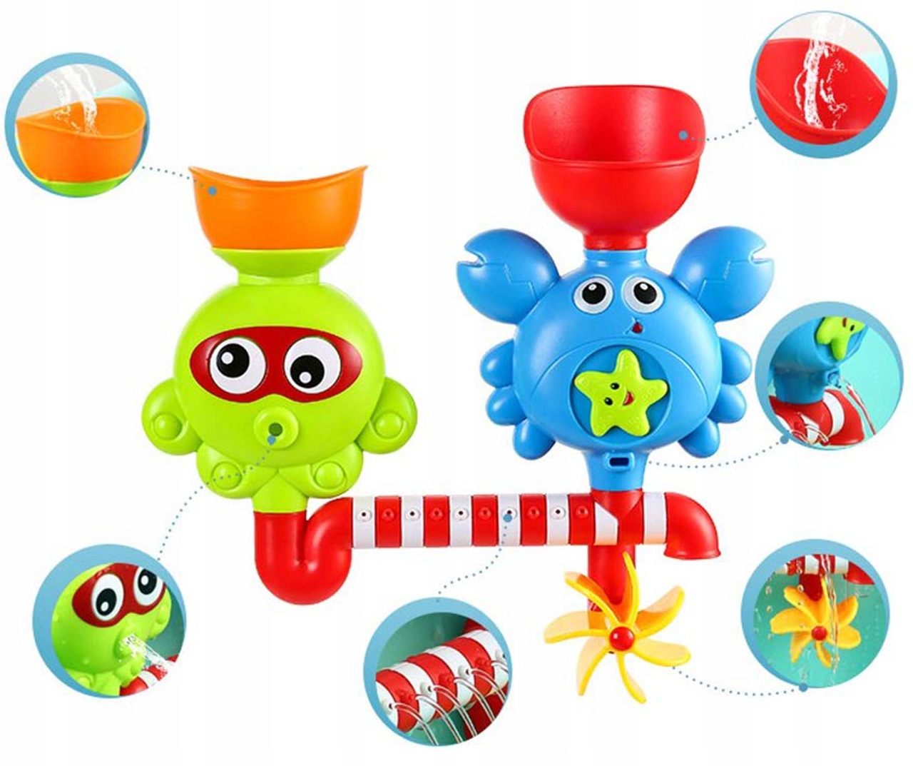 OŚMIORNICZKA I KRAB FONTANNA PRZELEWOWA ZABAWKA DO KĄPIELI WANNY WODY Szerokość produktu 23 cm