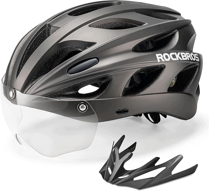 Rockbros Kask Rowerowy Daszek Szybka Przeciwsłoneczna L 58-61 cm tytanowy