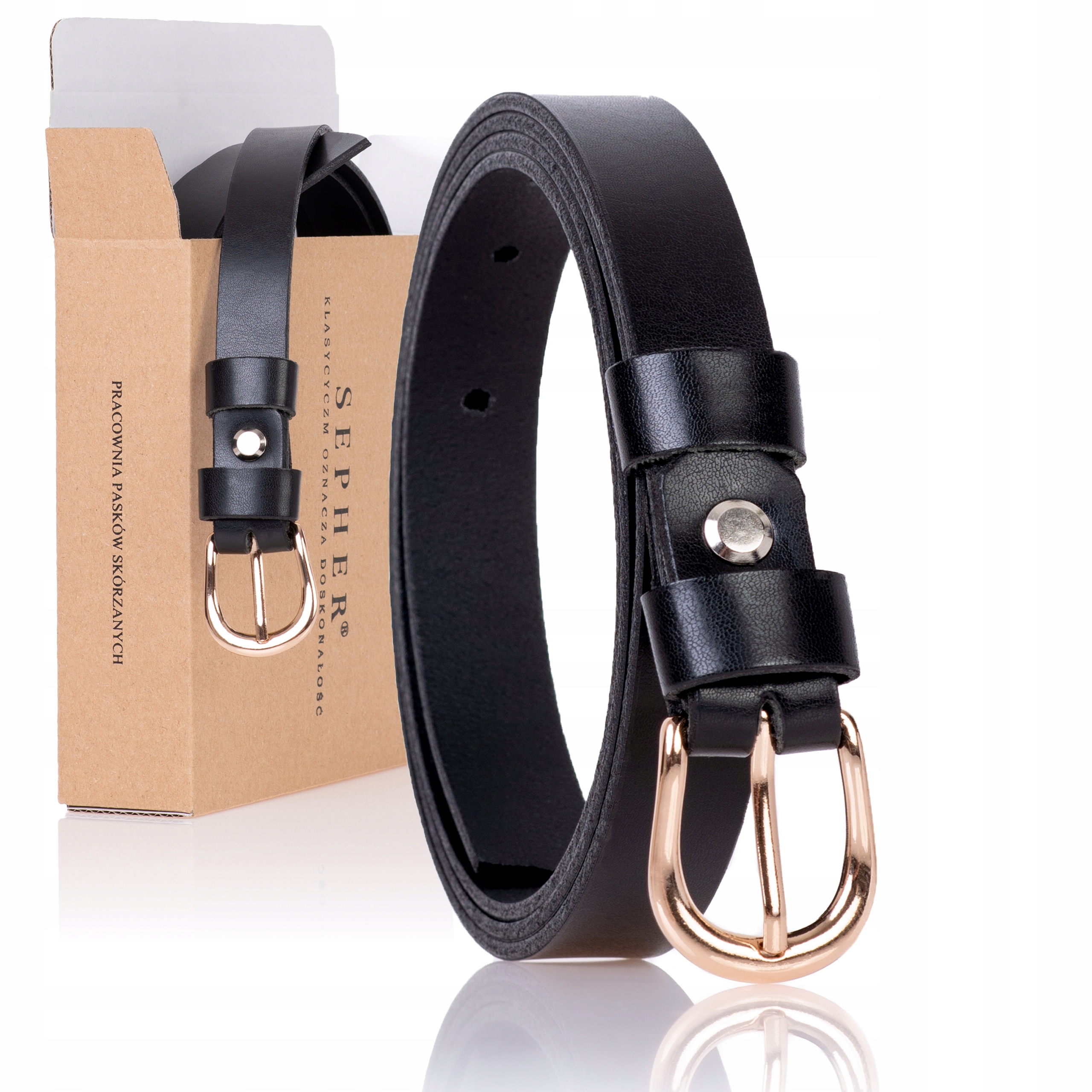 

Pasek skórzany Czarny do spodni sukienki 2cm wąski