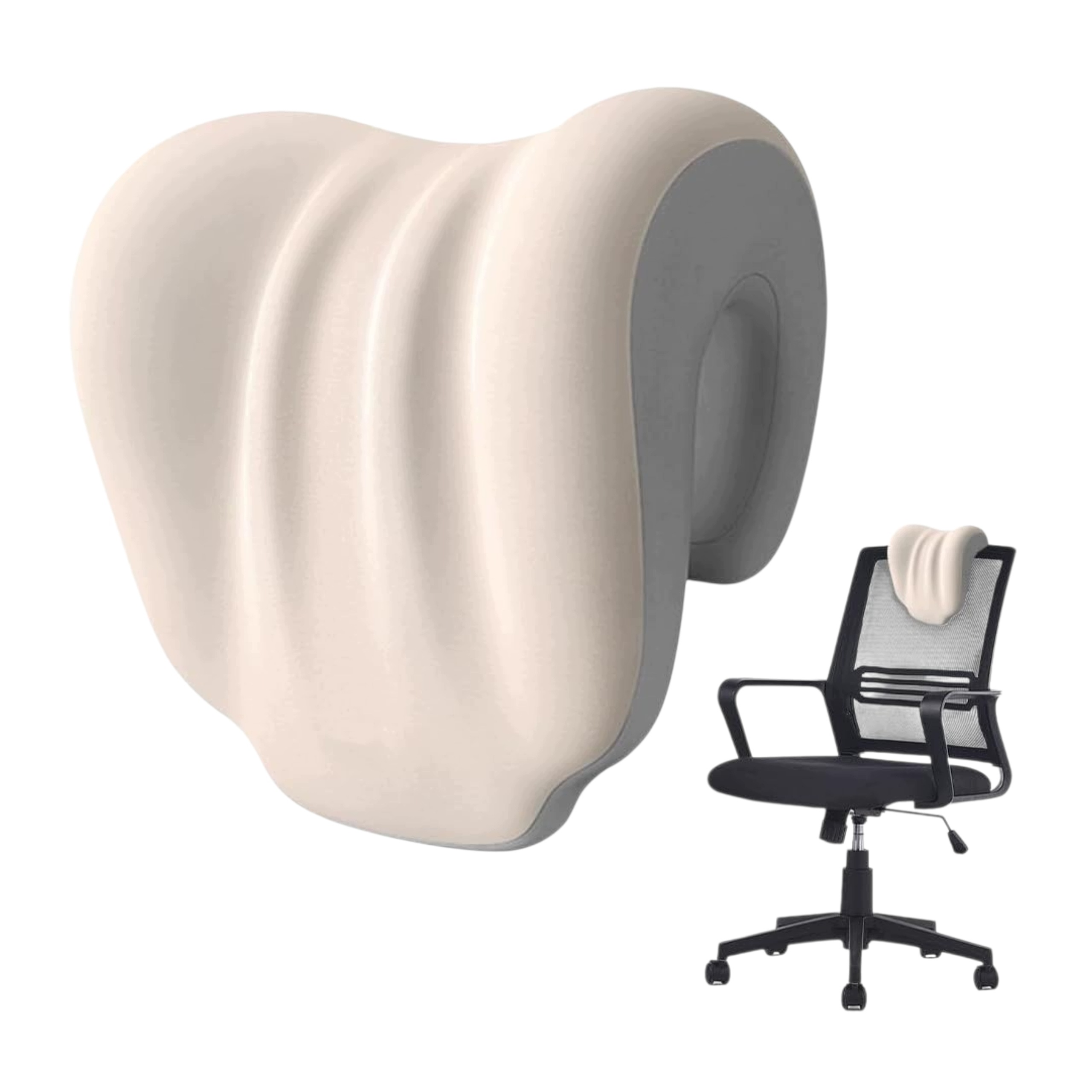 Polštář pod krk Memory Foam ergonomický pro kancelářské křeslo krémový