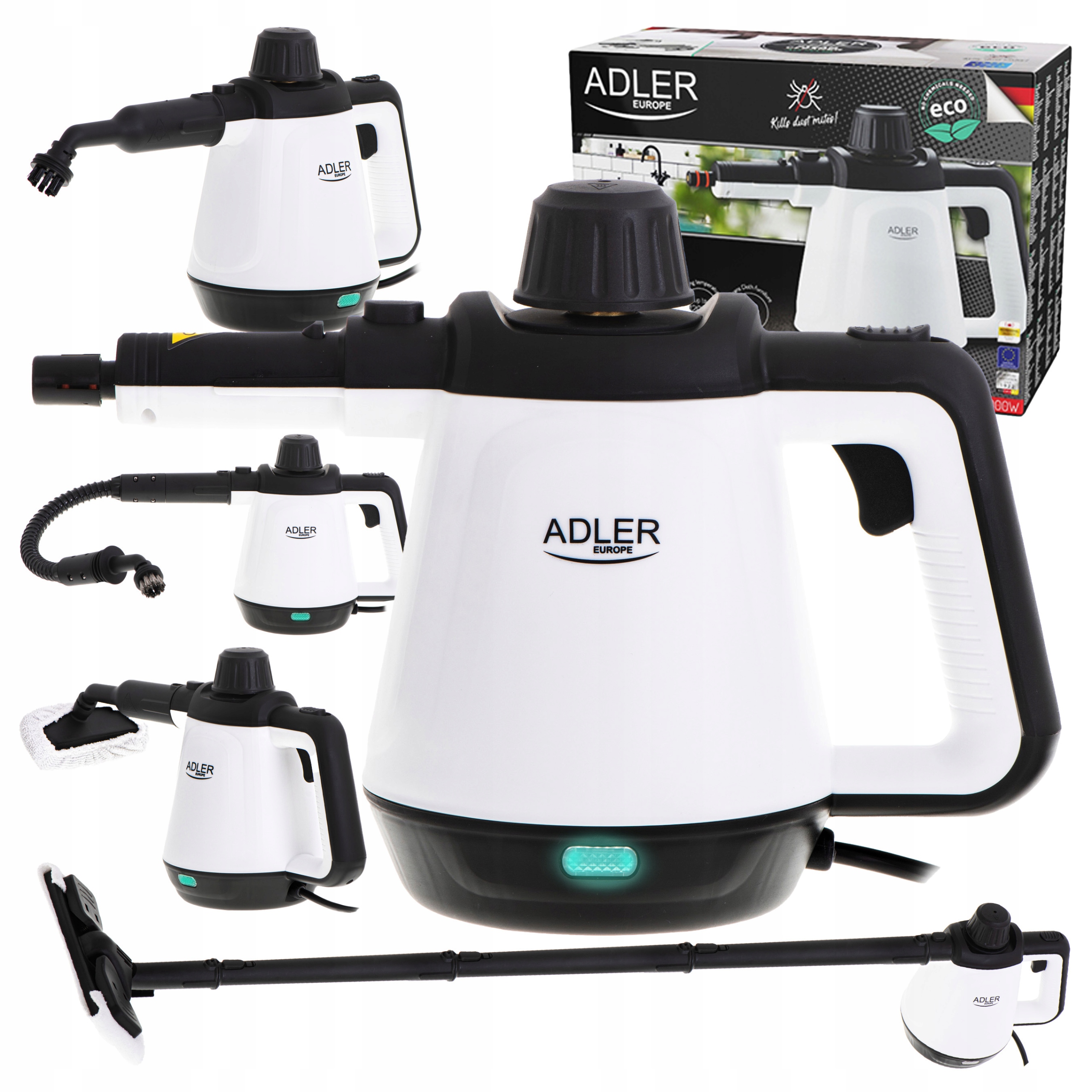 Myjka Parowa Parownica Czyścik Okien Steamer 2000W 3,5 bara 13 elementów