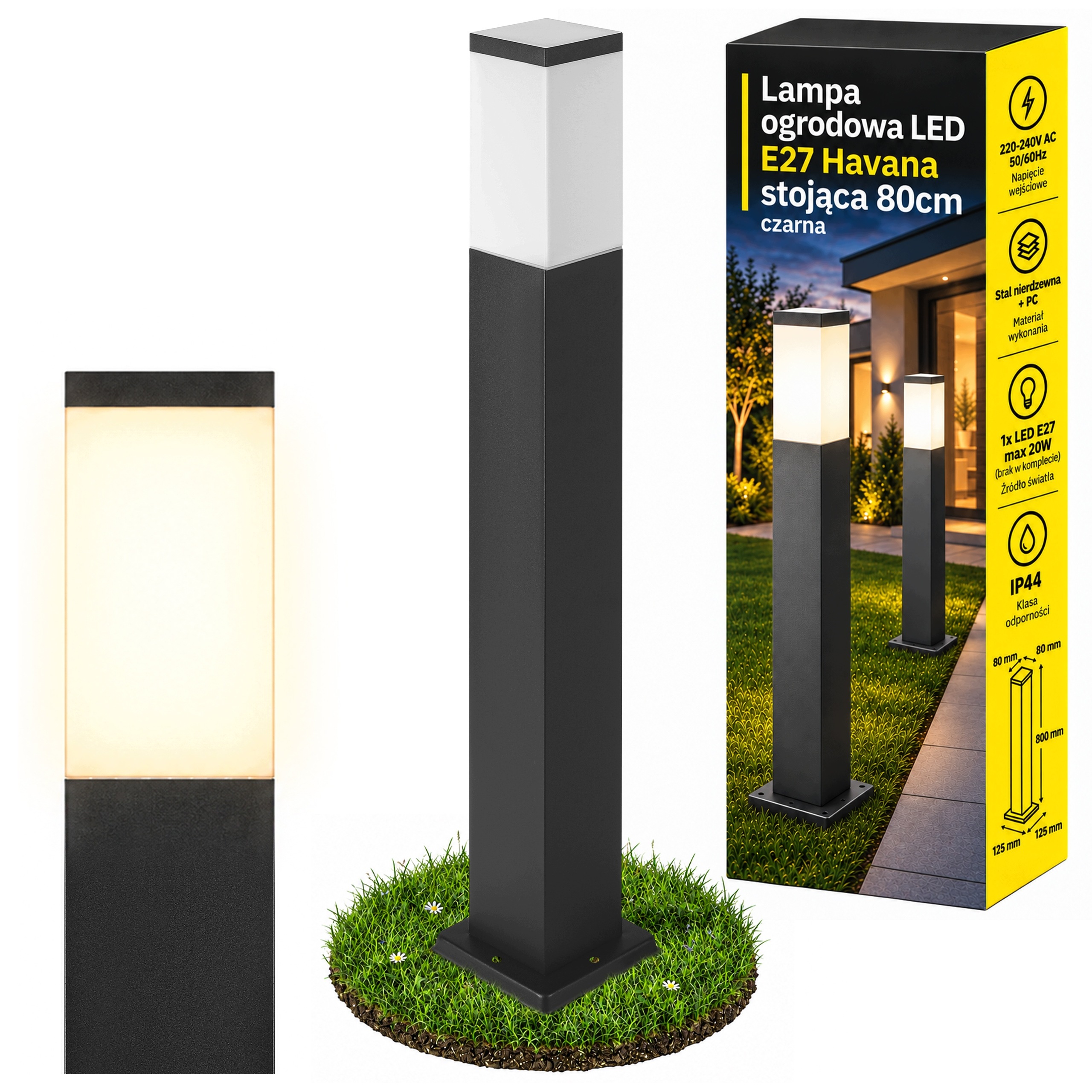 Stojící zahradní lampa Led osvětlovací sloupek 80 cm E27 Černá IP44