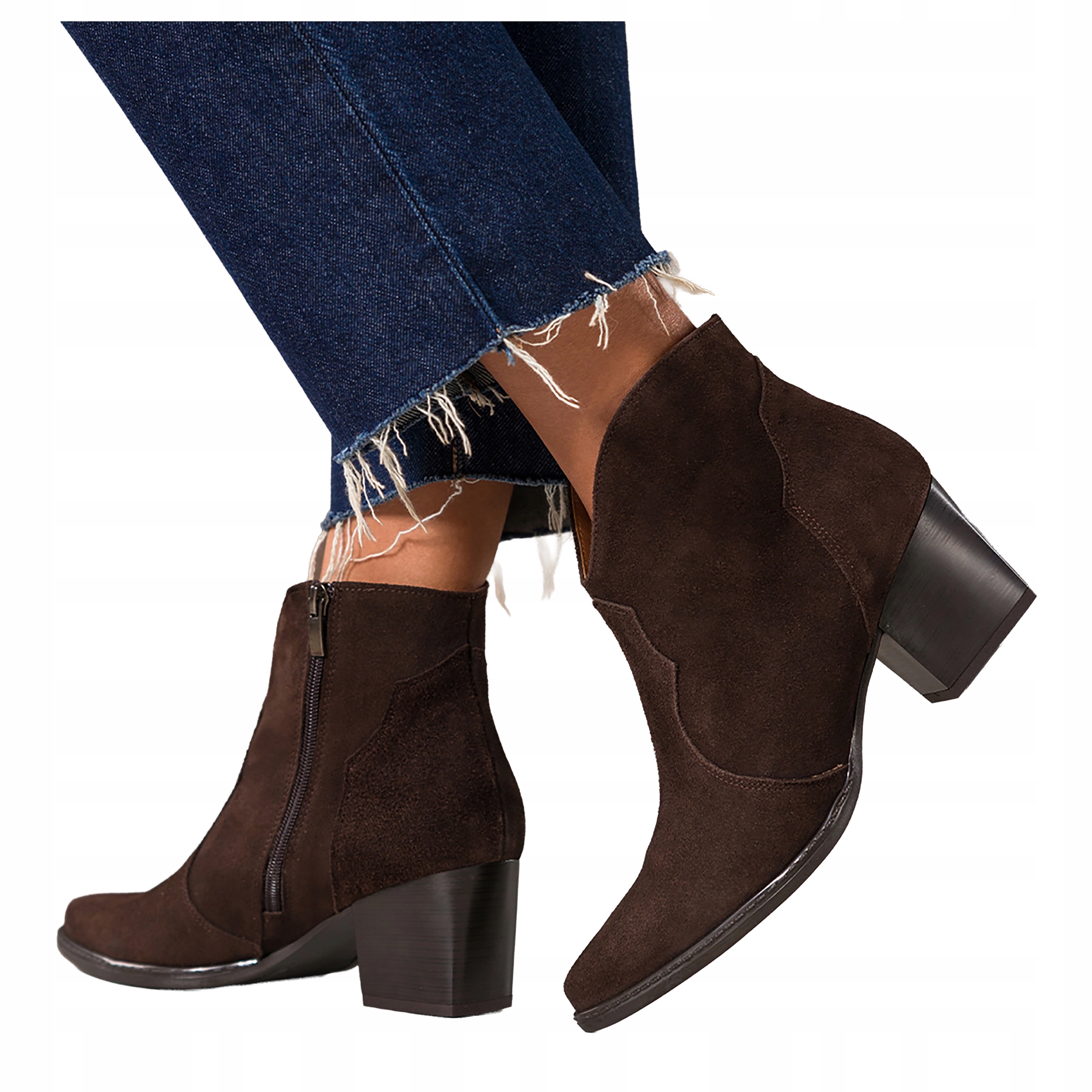 Čokoládové dámské kotníkové boty Pohodlné Kowjbojky Vystřižený Svršek Kožený r 39