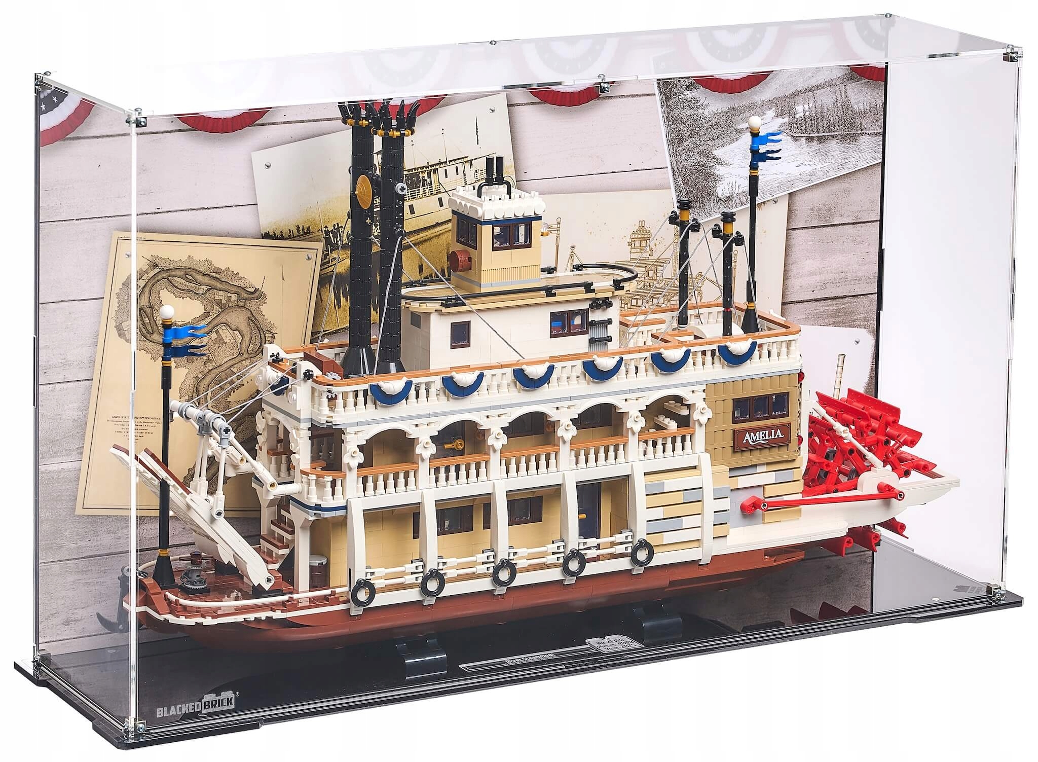 Vitrína s pozadím Blacked Brick pre Lego 21356 Ideas – riečny parník