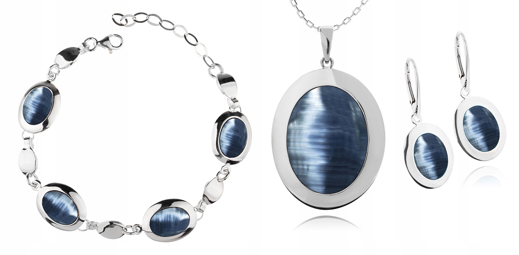 

Srebrny Komplet Biżuterii Z Szarymi Uleksytami