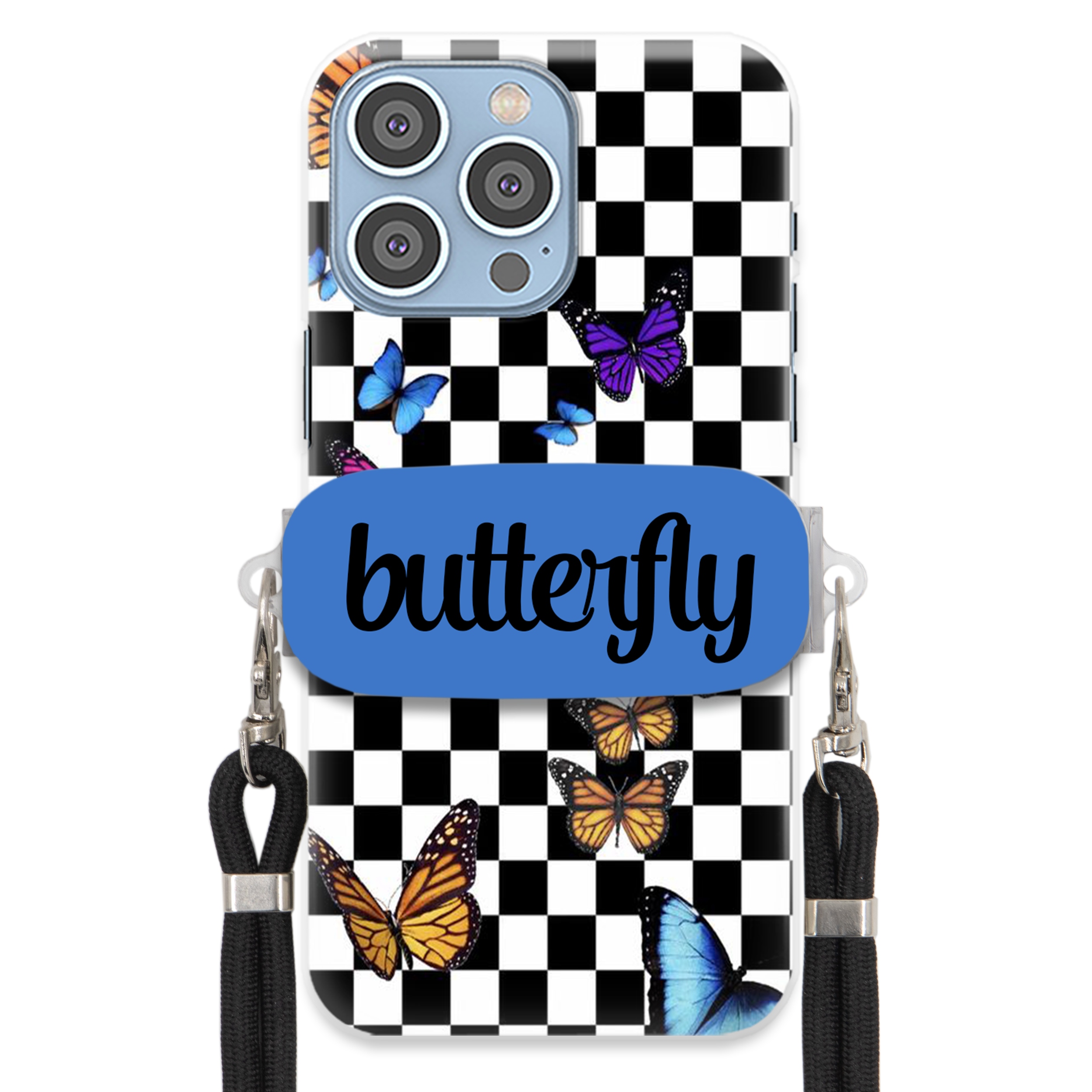 Puzdro Pre iPHONE 14 Pro Max Case Držiak Obdĺžnikový Vodítko Butterfly Motýle