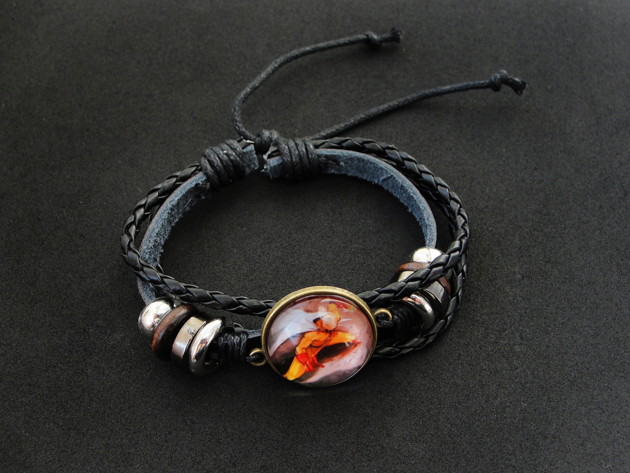 Bransoletka pleciona rzemień czarna One Punch Man Materiał metal szkło sznurek