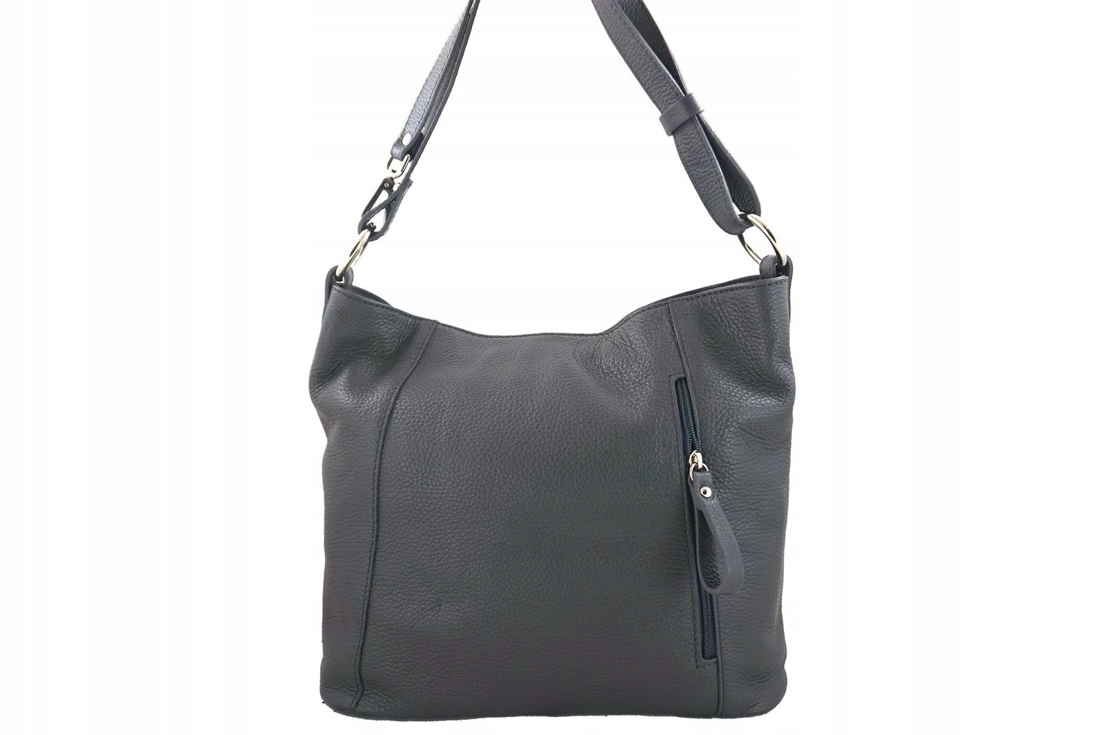 Prostorná kožená taška přes rameno – tmavě šedá