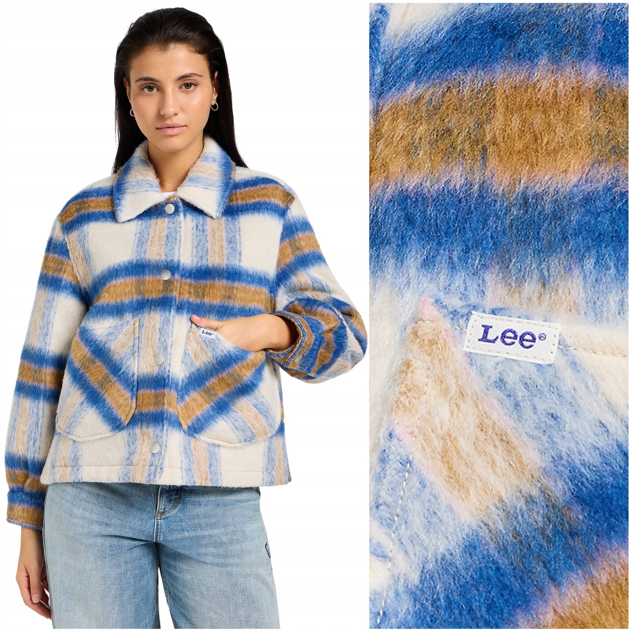 Lee Cropped Wool Jacket krátká široká dámská bunda s příměsí vlny S