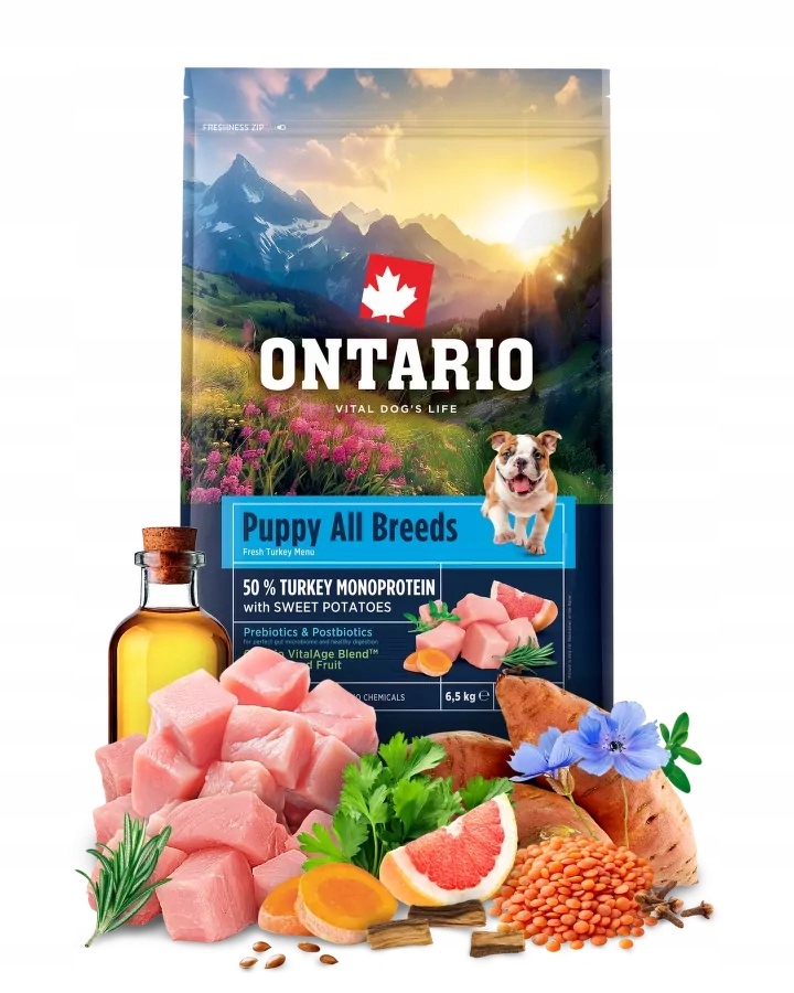 Levně Ontario 6,5kg Krmivo pro štěňata s jedním zdrojem bílkovin krůta a batáty