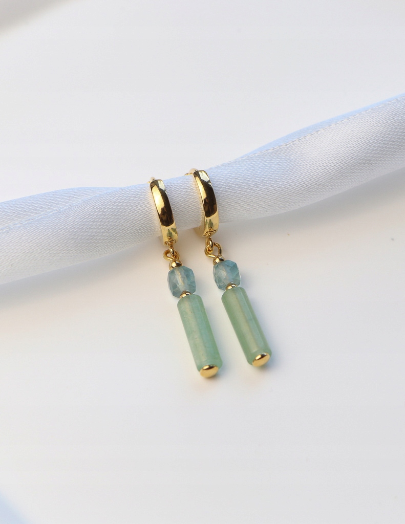 Náušnice pozlacené – Aventurín a Fluorit