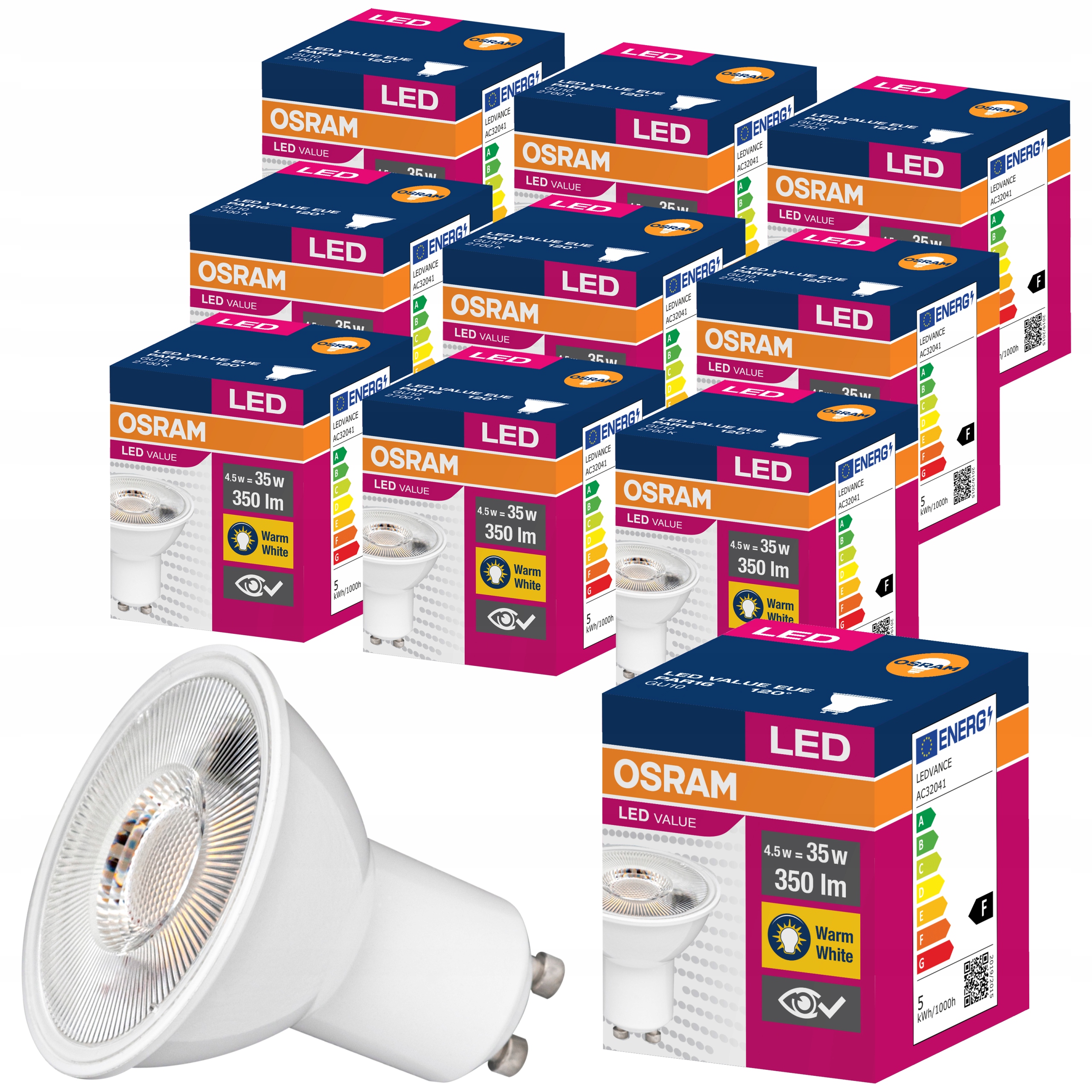 10x Żarówka LED GU10 4,5W = 35W 350lm 2700K OSRAM