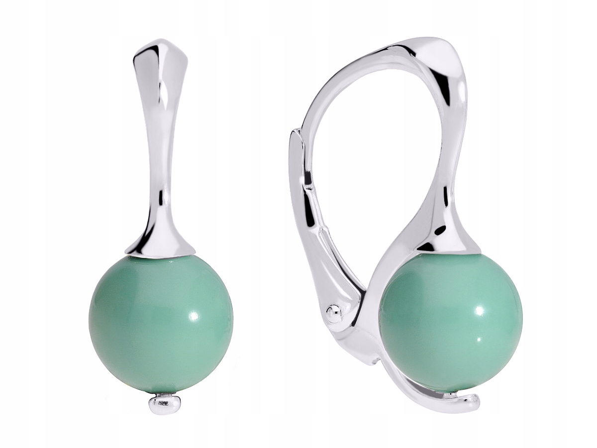 

Srebrne kolczyki zielona turksowa perła Swarovski