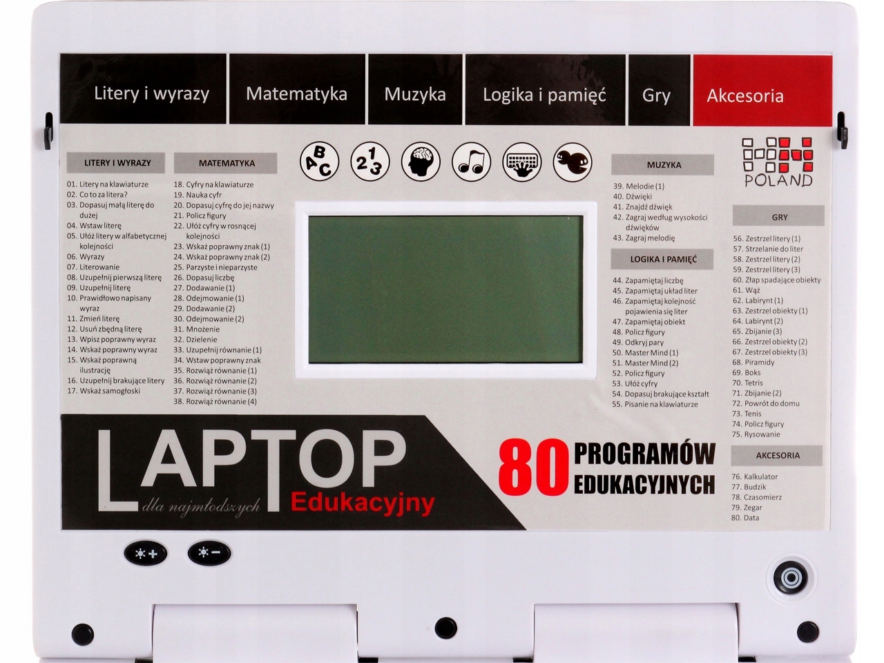 LAPTOP EDUKACYJNY dla dzieci 80 Programów USB Materiał plastik inny
