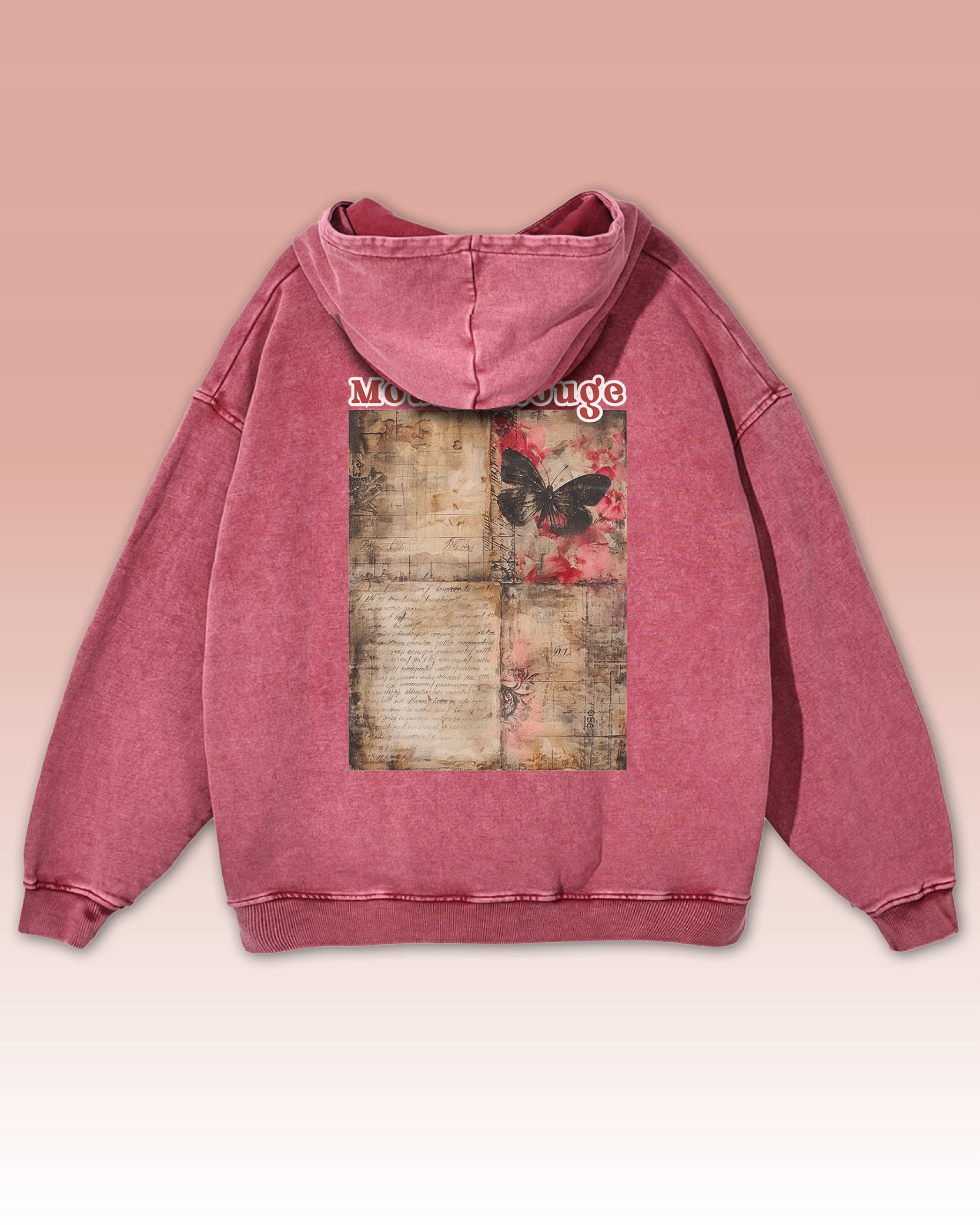 Mikina Moulin Rouge Butterfly Motýl Zápisky Výstřižky Červené divadlo XXL