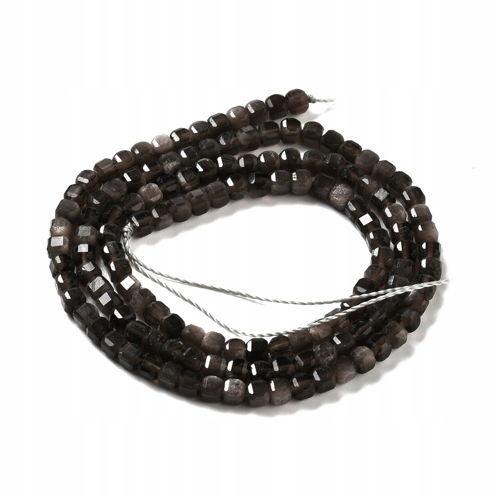 Korálky Přírodní stříbrné Obsidián, Kostky, 3x3x3mm, 130ks 37cm nic