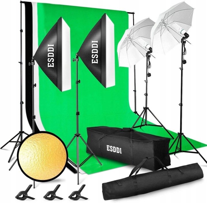 Studiový Set Fotografický Stativ Softbox Deštník 3x Fotografické Pozadí