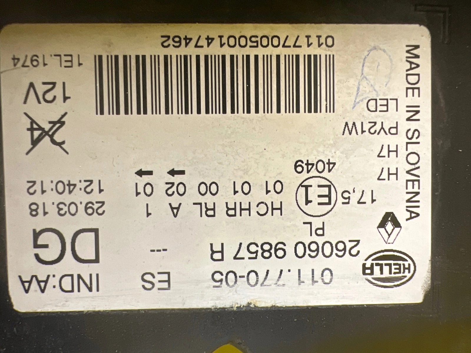 light left front Renault Kadjar Led 260609857R