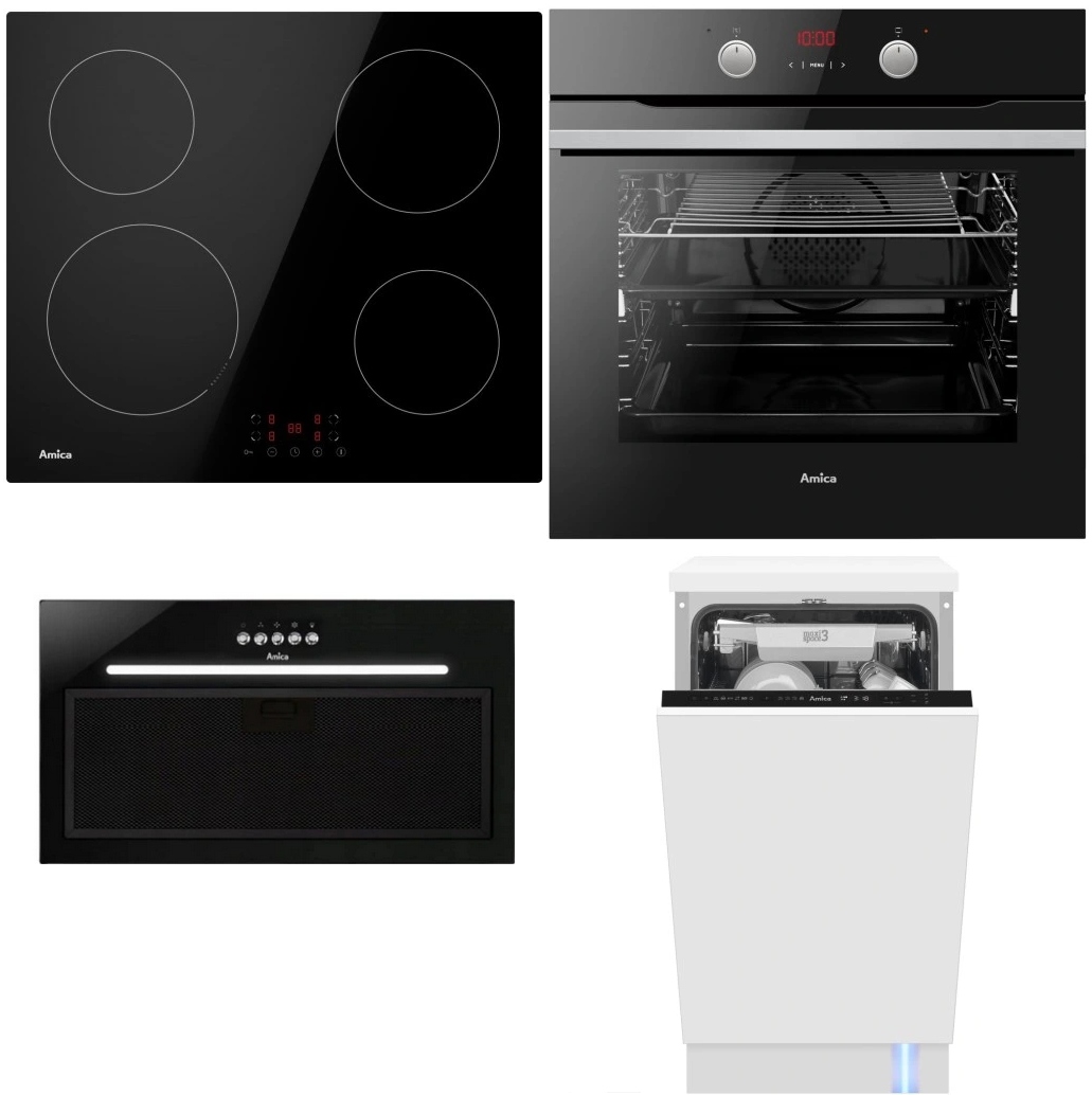 Zestaw do zabudowy Amica Płyta inukcyjna Piekarnik Okap Zmywarka