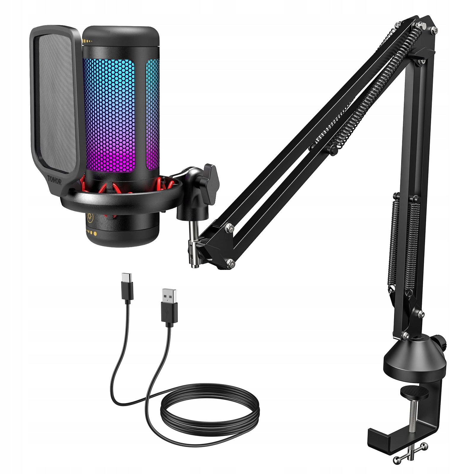 Usb herní mikrofon Tonor TC310+ s nastavitelnými režimy Rgb Stativ