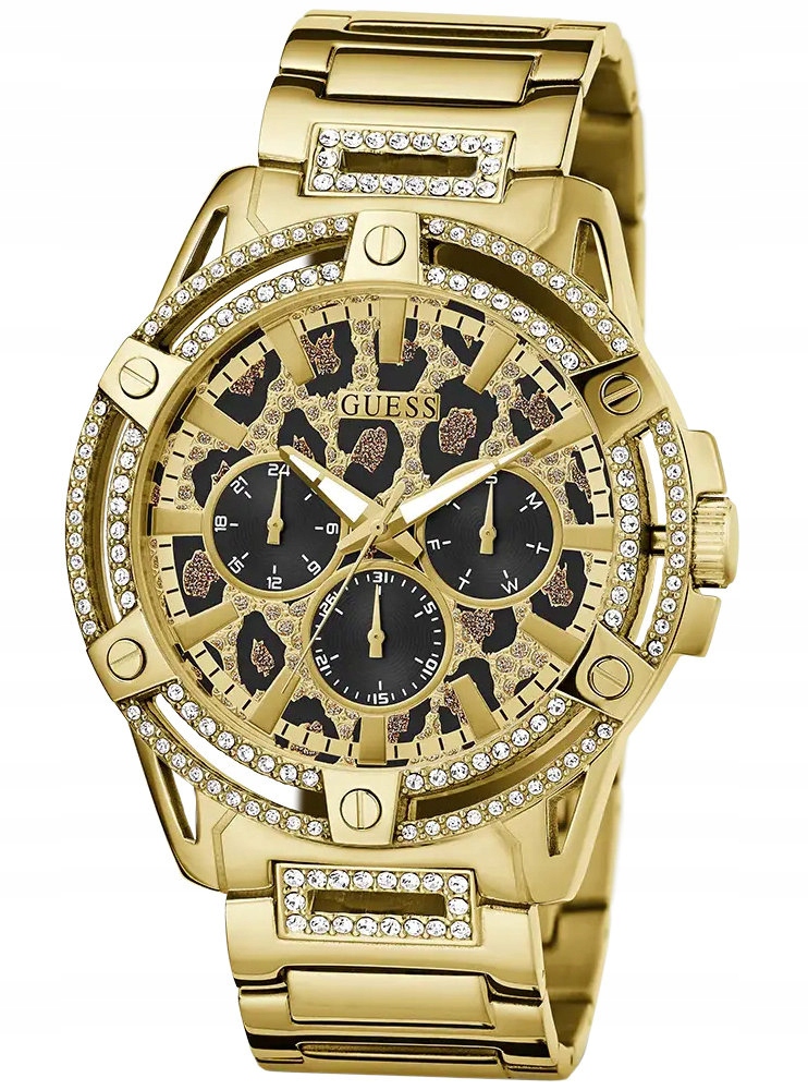 Pánské Elegantní Zlaté Hodinky Guess King GW0497G4 Osázené Zirkony